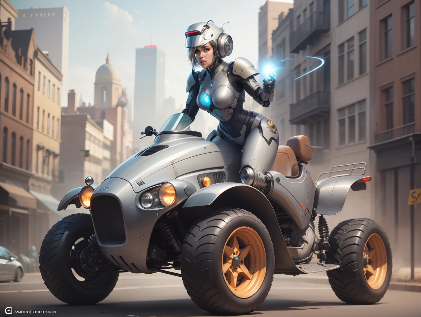 Portrait of a cybernetic kart, wide wheels, full body, power armor, ultra realistic, concept art, intricate details, strange, highly detailed, photorealistic, octane render, 8 k, unreal engine. Art by Artgerm and Greg Rutkowski,