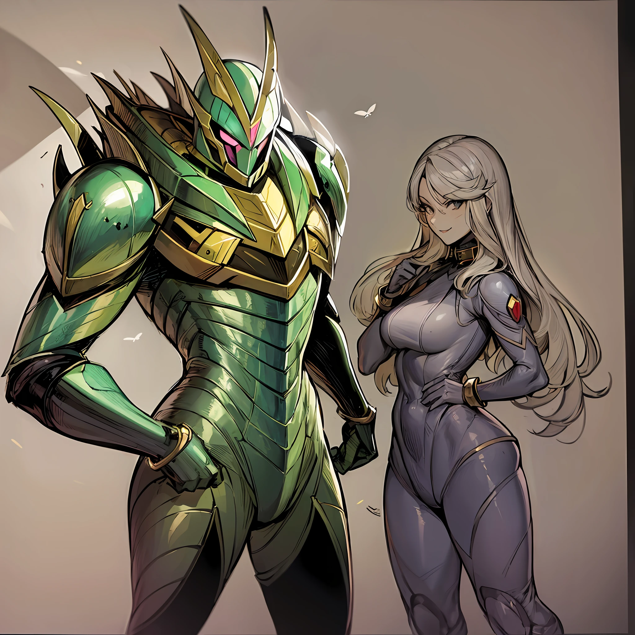 Hot insect shell woman, Guyver style, evil smile, scaraber reploid, bellows tail, cel shade adult animation, alien queen, metroid suit
