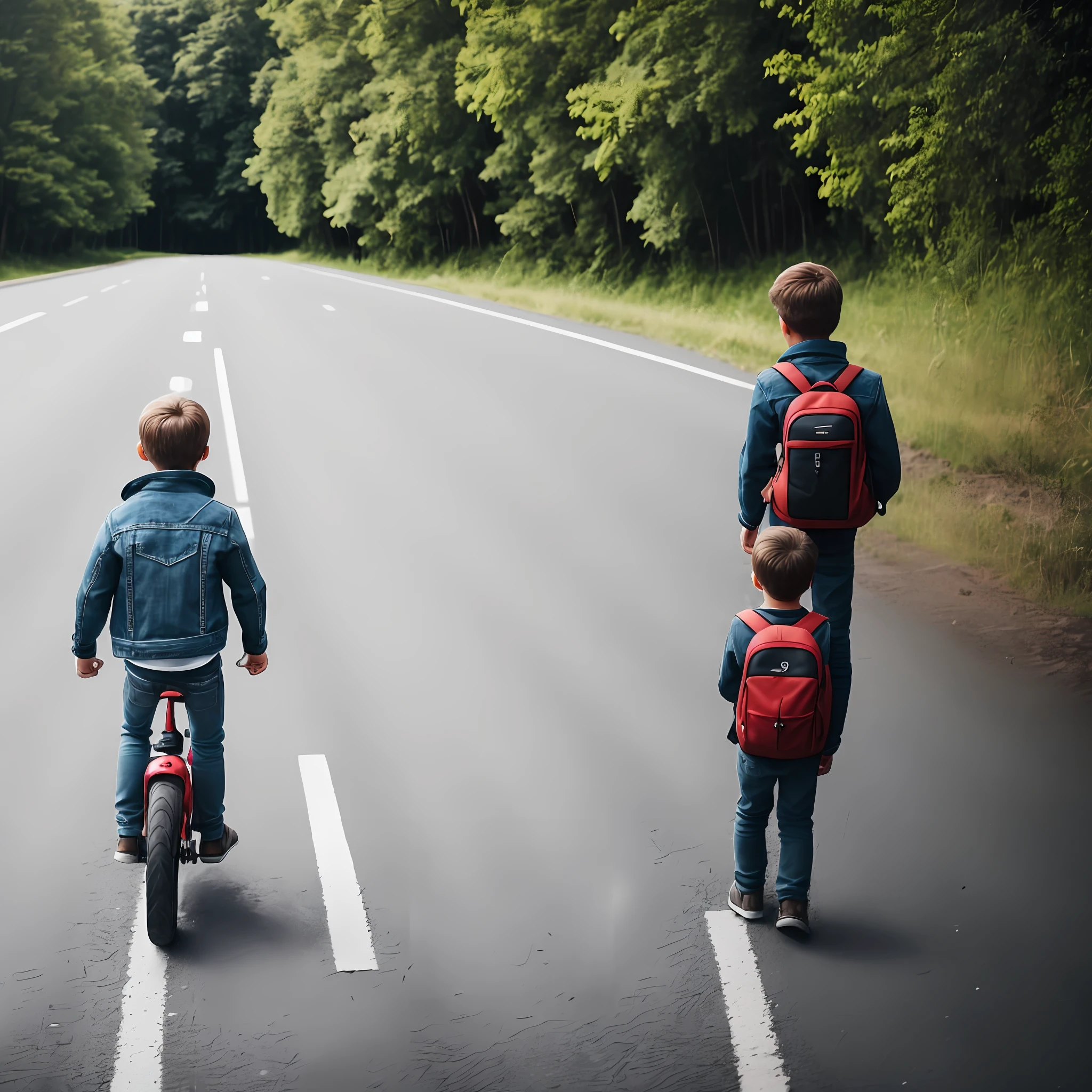 Raise a young person in front of a road --auto