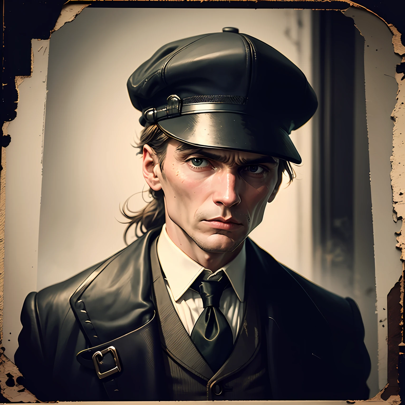 Tommy Shelby, Peaky Blinders, alotype, ambrotype, tintype, protein printing, gelatin silver printing, dynamic shadows, 4k, 1919s --auto