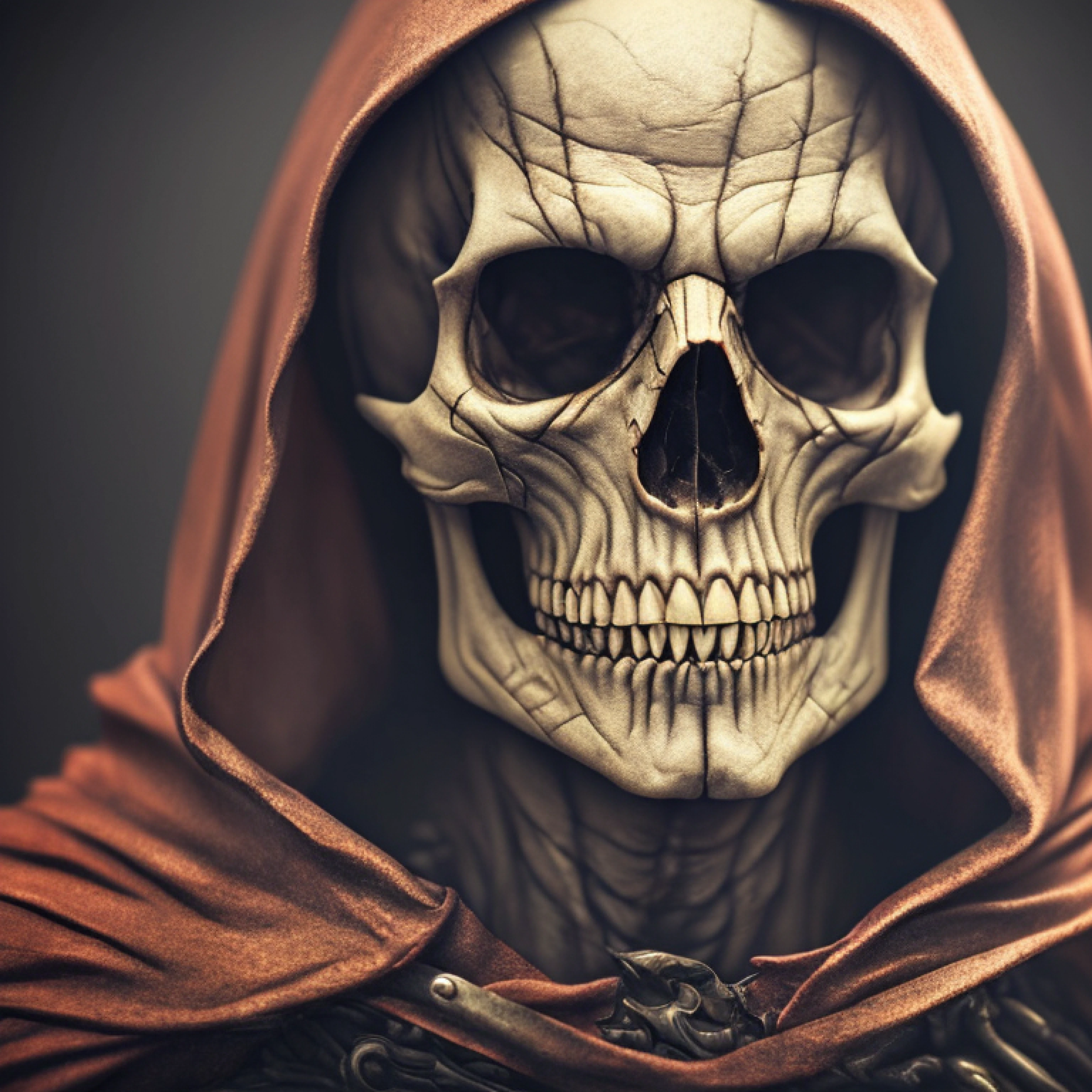 Old man,face half flesh and half skull, Necromancer, [ghoul:skeleton lich:ghoul], black hood, red eyes, Realistic, (photorealistic: 1.1), highly detailed, high quality textures, hyper-realistic, soft shadows, RTX, quality lighting, ((cinematic look)), atmosphere, strong colors, dark photo, muted colors,