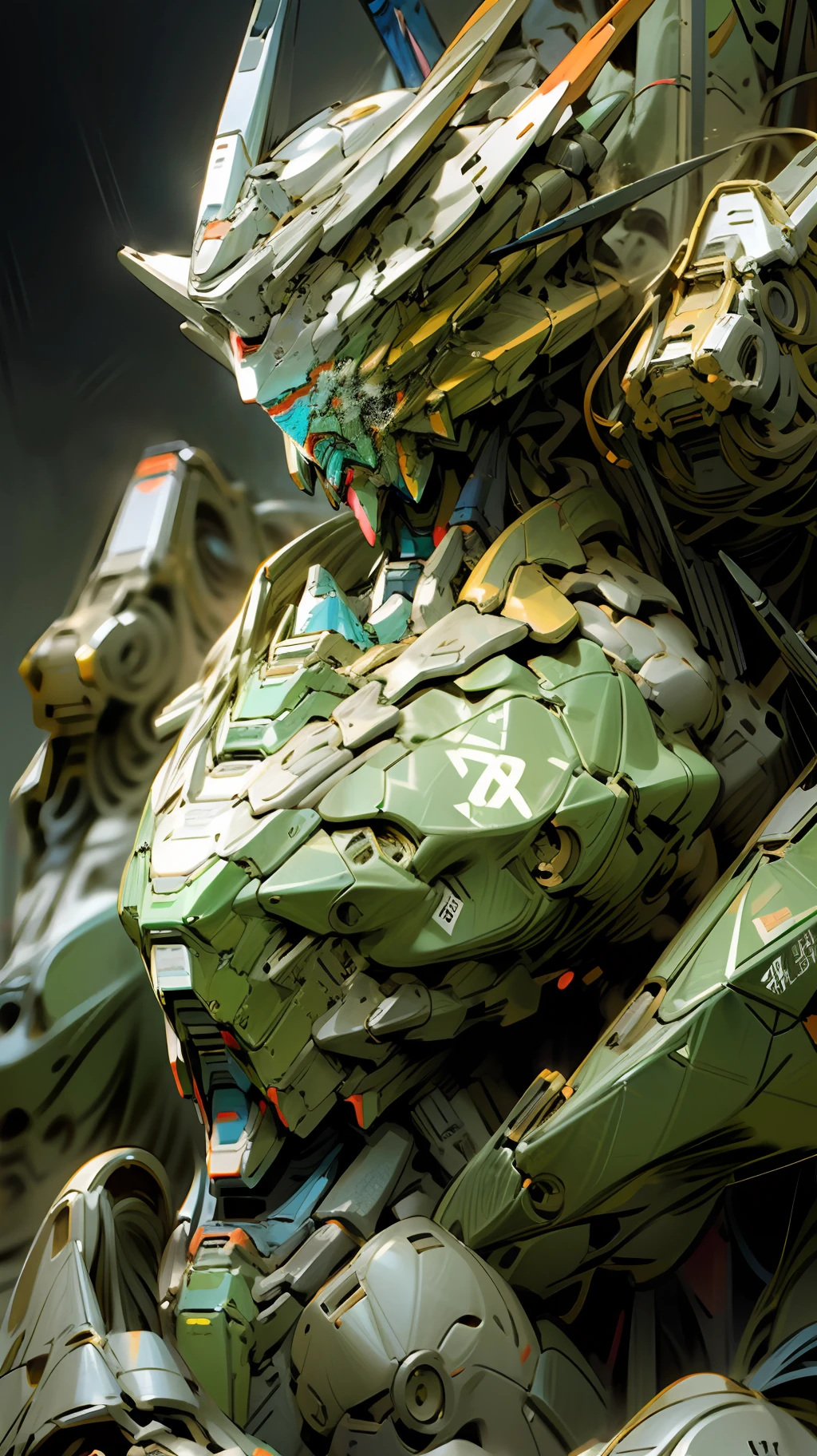 A Close up of a Black Robot (((Gundam))) in garage, Bokeh, beautiful robot character design, artstyle andree wallin, white mecha, intricate assasin mecha armor, sleek mecha, mecha art, cgsociety 9, robot mecha, anime mech armor, sharp sleek cyborg, white mech bot, sharp cyborg