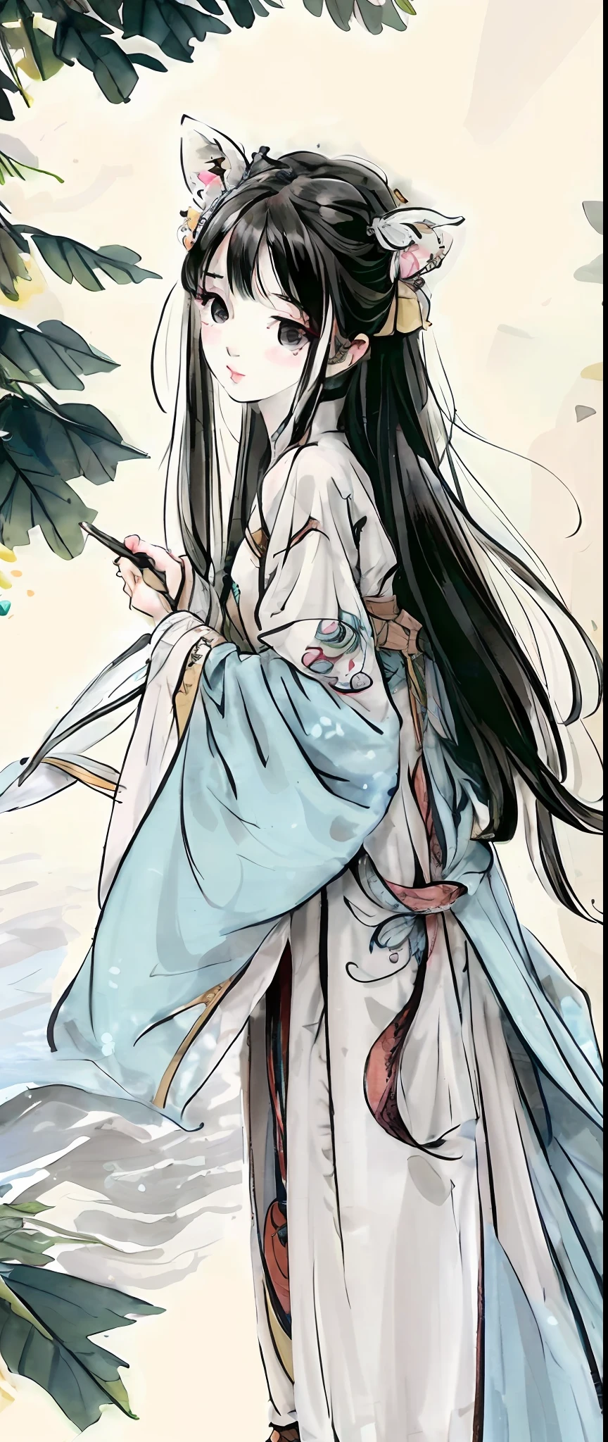 ((4k,masterpiece,best quality)), shuimobysim, traditional chinese ink painting, lotus, hanfu, maxiskit, dress conservatively
1 girl, solo, white hair, long hair, fox ears, white, bikini, fish, many fish near girl, look at viewer, tease