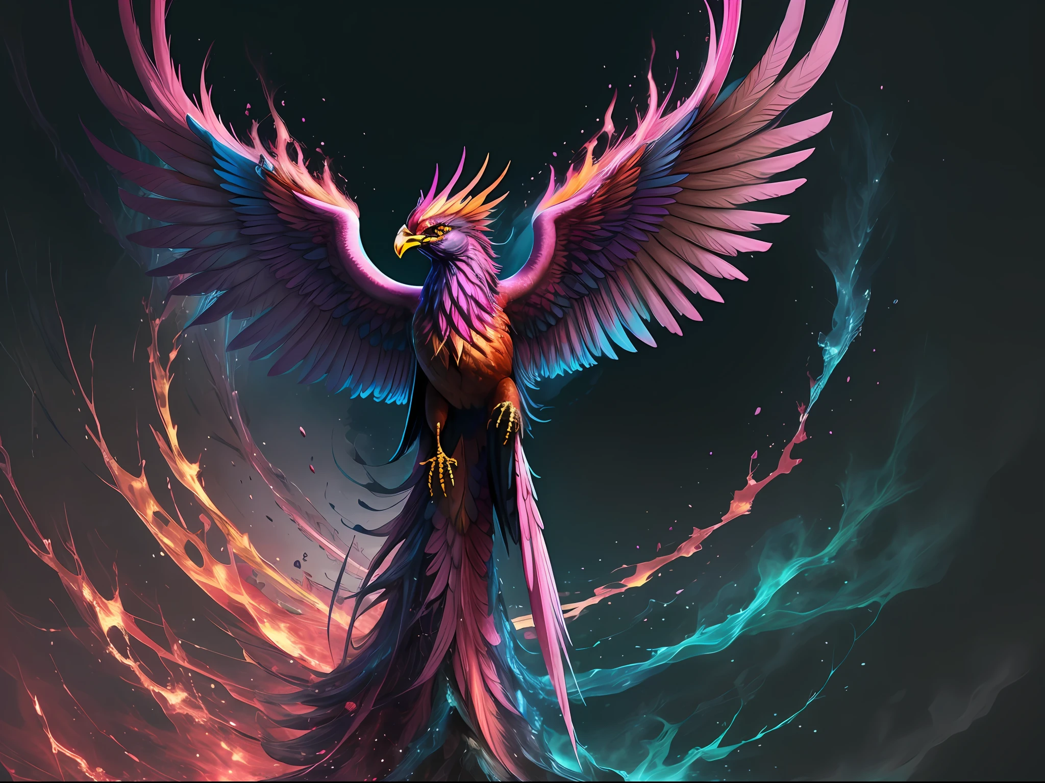 a phoenix, colorful,
yang08k, photography, beautiful, pink background,
masterpieces, superior quality, best quality, official art, beautiful and aesthetic, realistic,