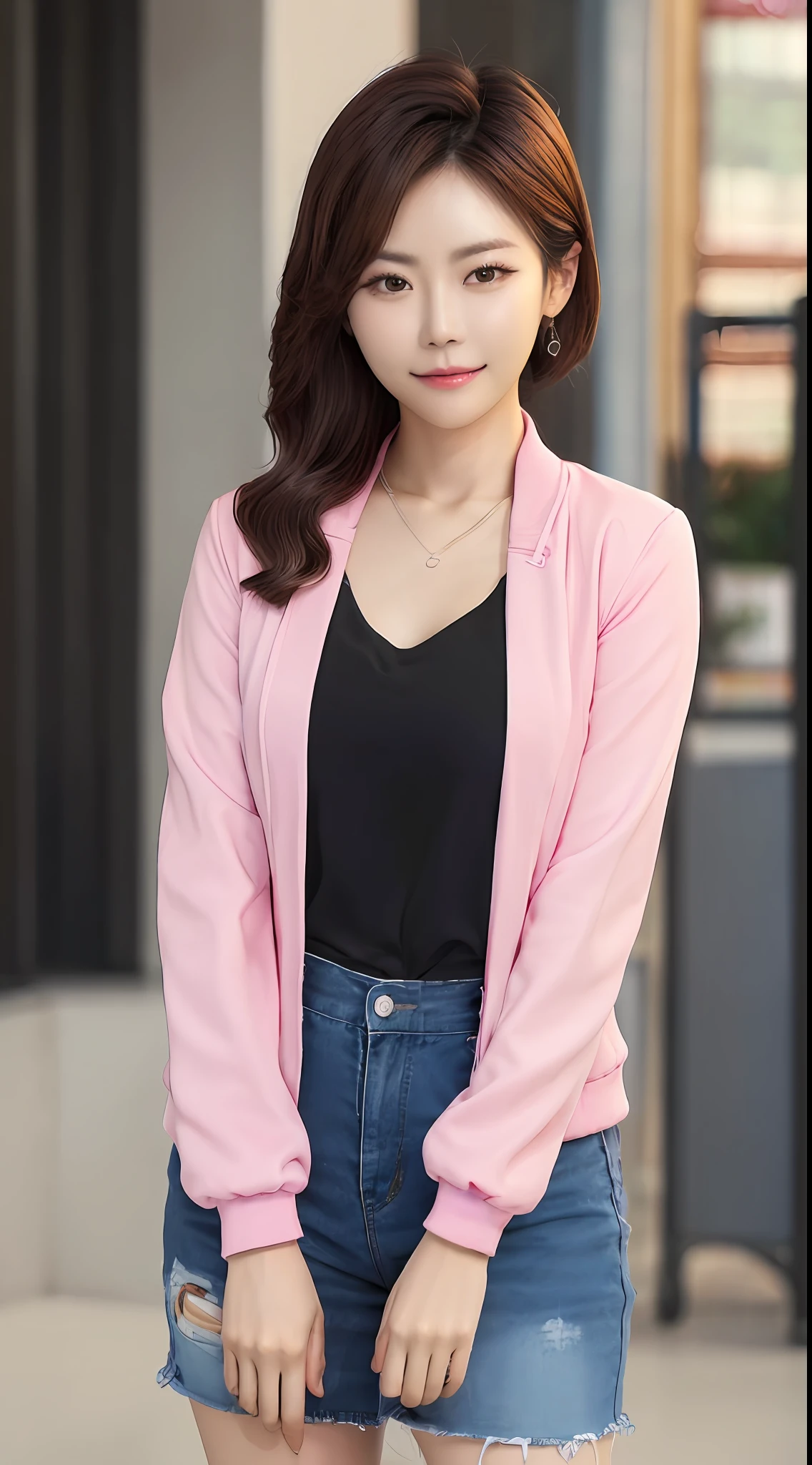 arafed woman in a pink jacket and a blue top, beautiful south korean woman, with short hair, female actress from korea, jaeyeon nam, portrait of female korean idol, cute korean actress, lee ji - eun, lee ji-eun, beautiful young korean woman, korean woman, inspired by Sim Sa-jeong, korean girl, heonhwa choe --auto