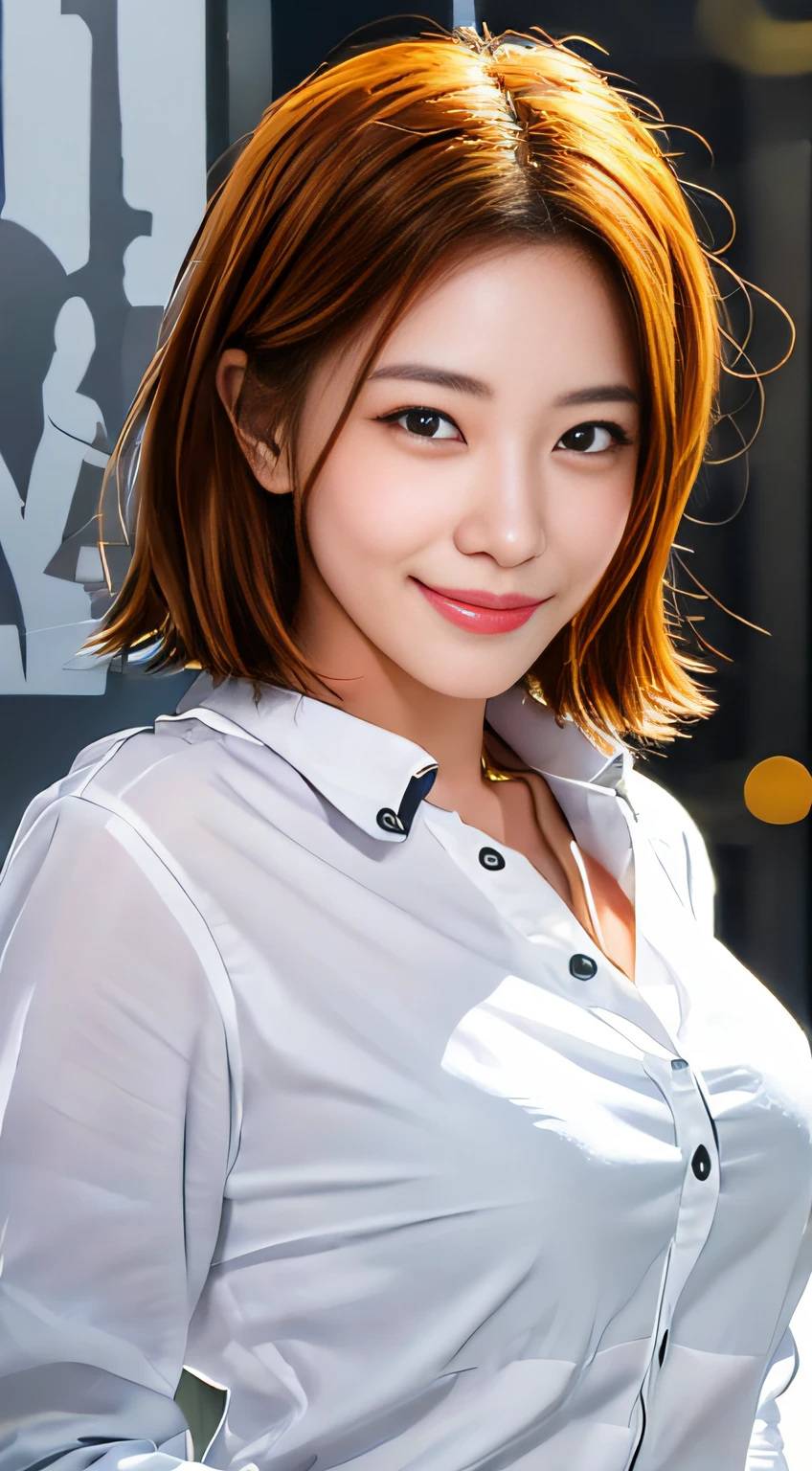 Smiling, white shirt