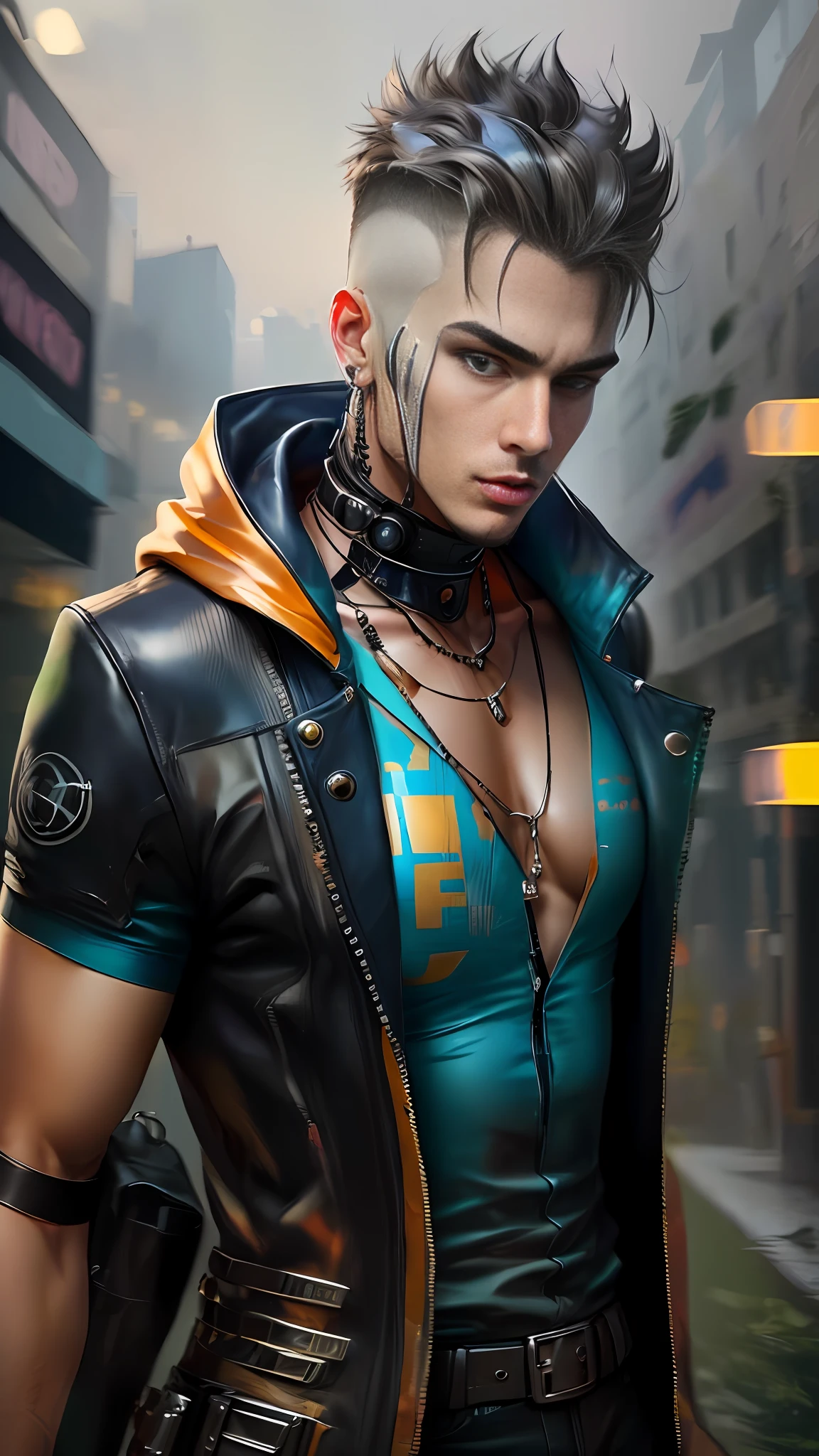 Change background cyberpunk , change cloths, make handsome boy , real photo