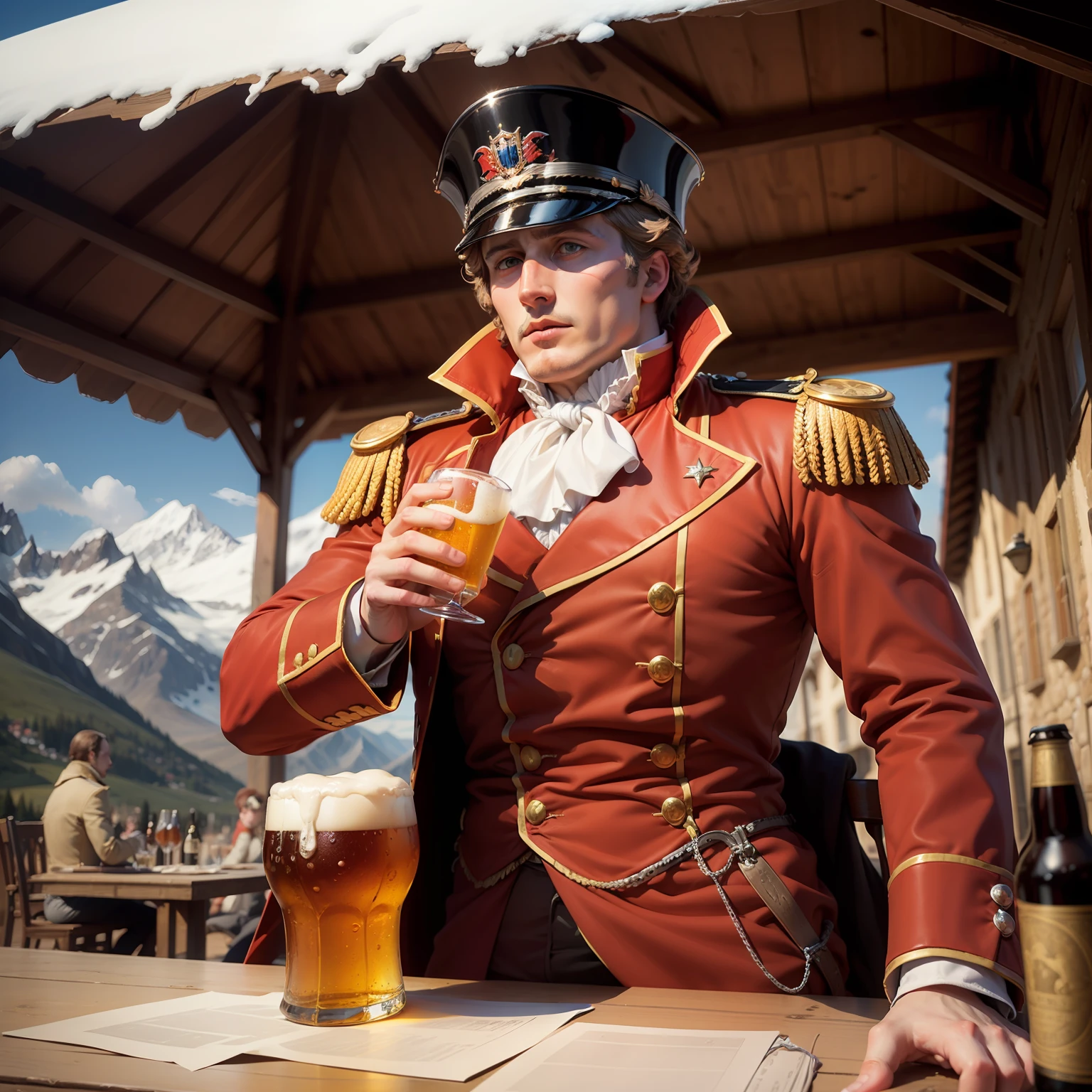 Picture of Napoleon Bonaparte crossing the Alps drinking beer --auto