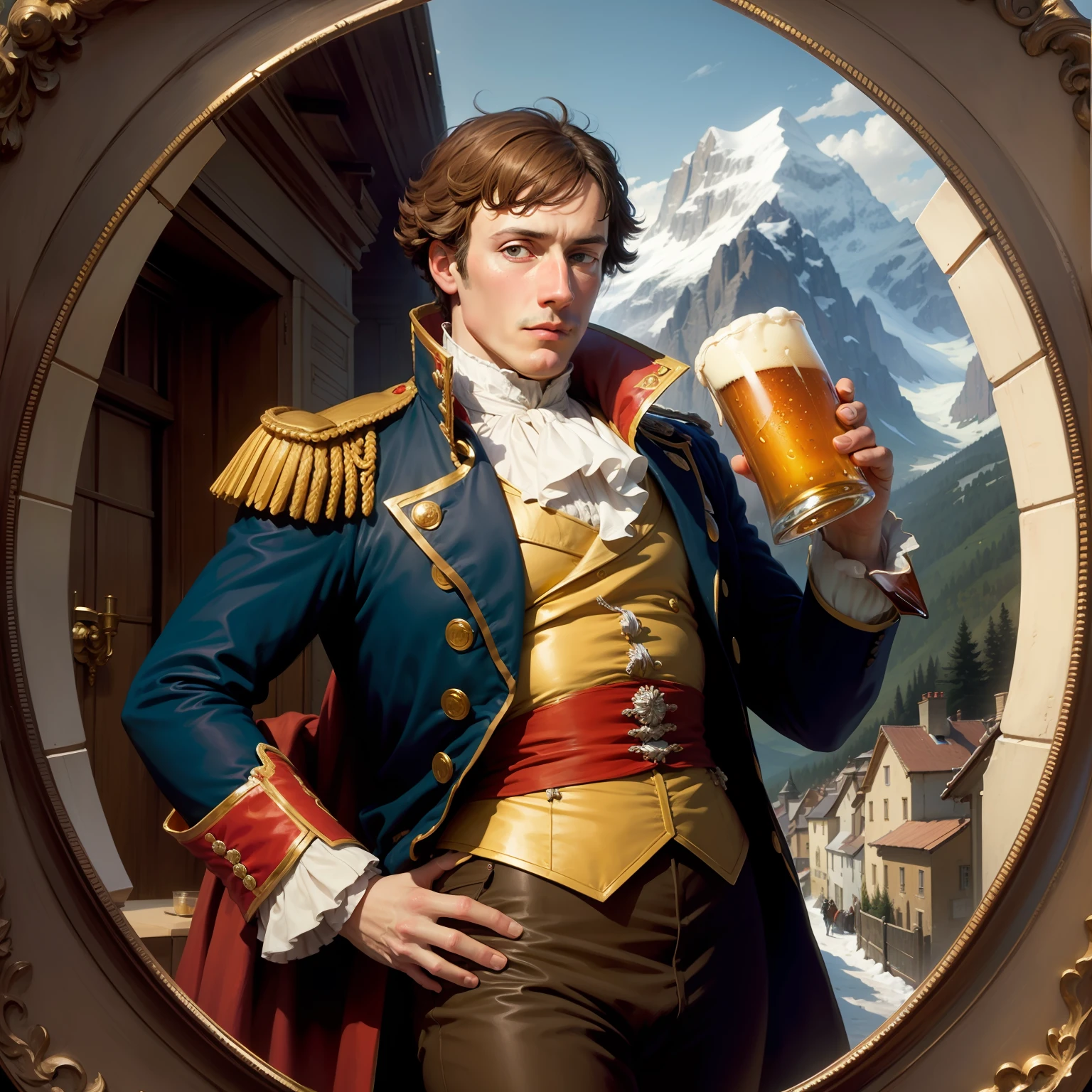 Picture of Napoleon Bonaparte crossing the Alps drinking beer --auto