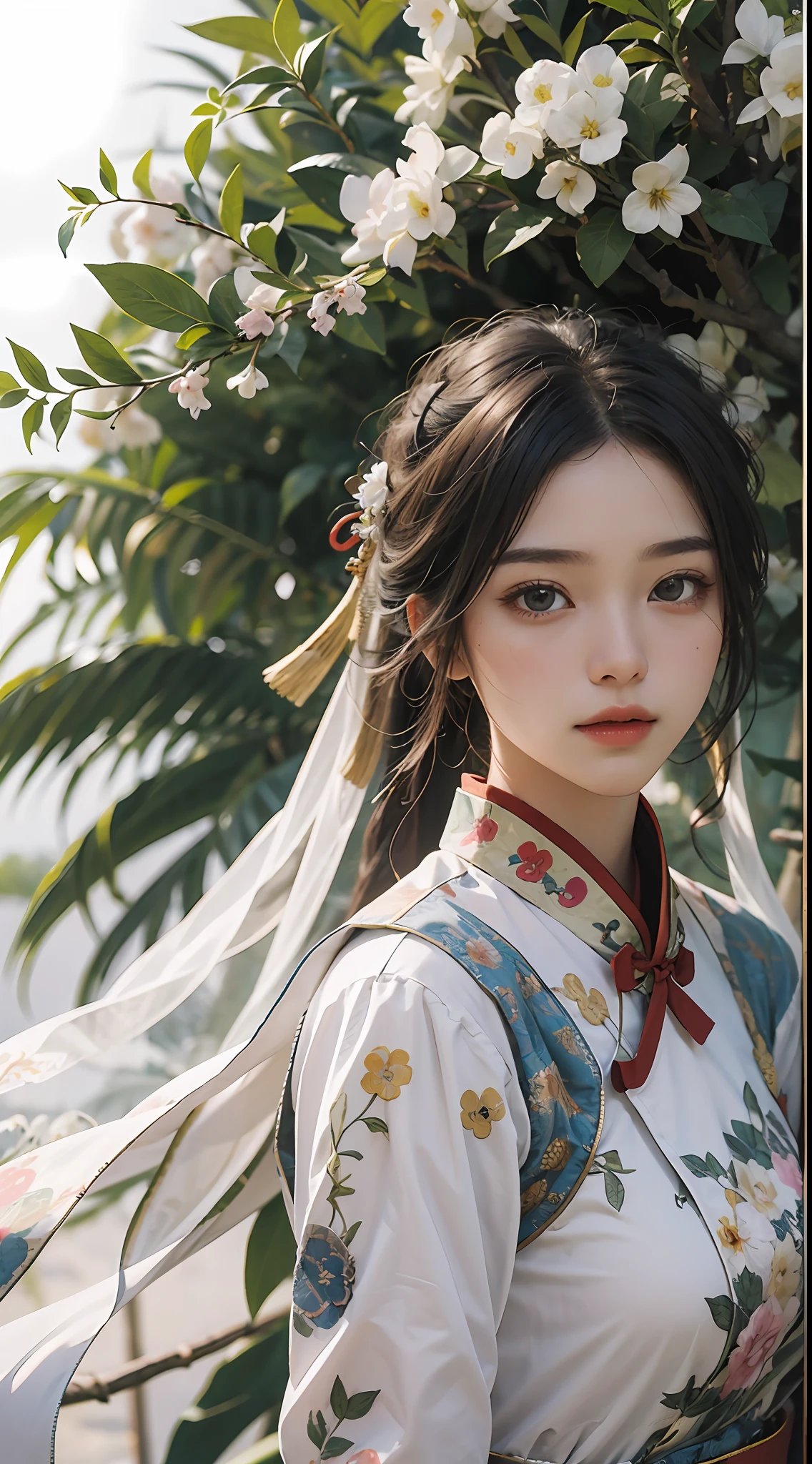 A girl, ancient Chinese costume, whole body, sunshine, clear face, clean white background, masterpiece, super detail, epic composition, ultra HD, high quality, extremely detailed, official art, uniform 8k wallpaper, super detail, 32k