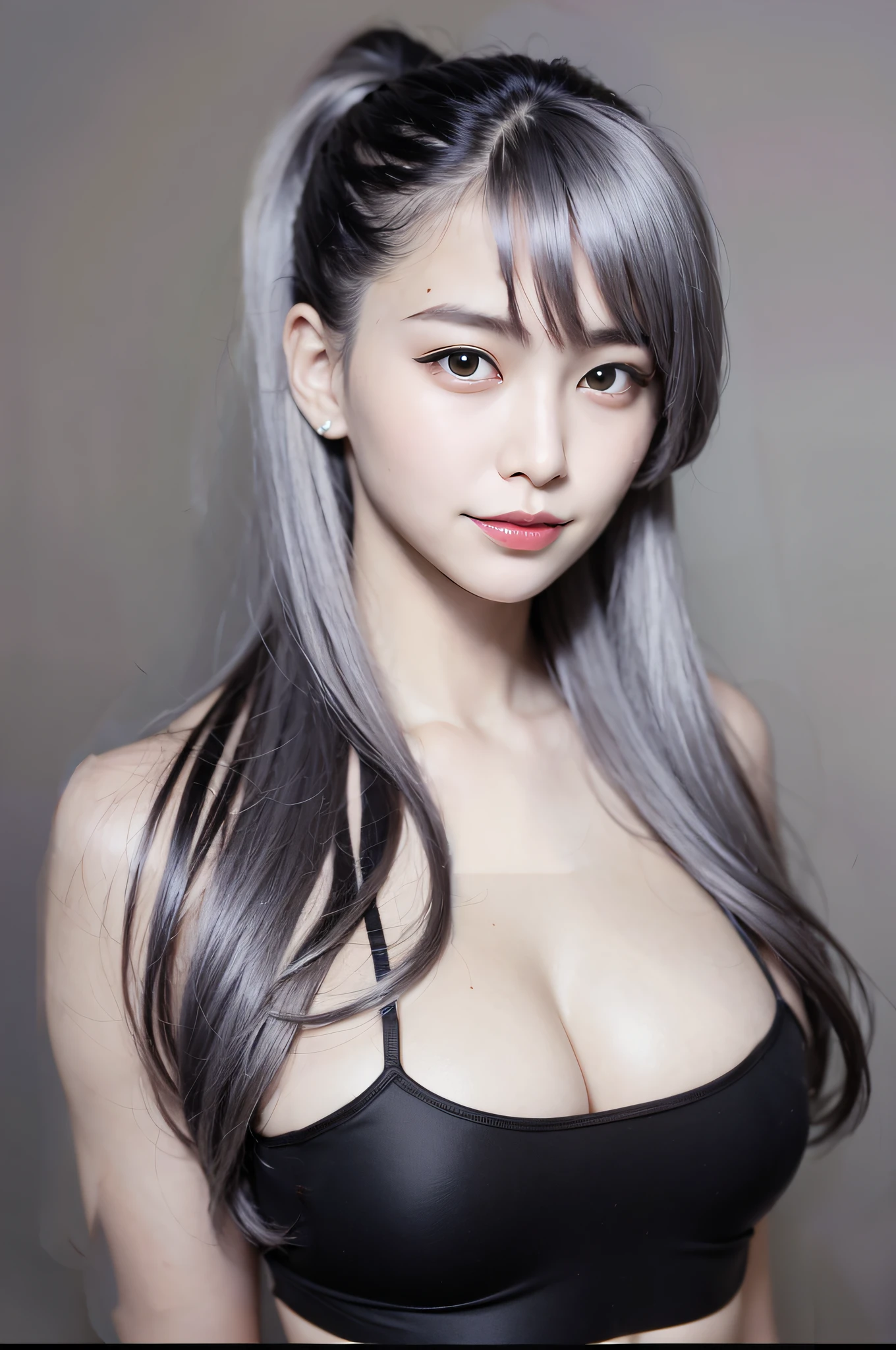 Gray hair, semi-long hair, ponytail