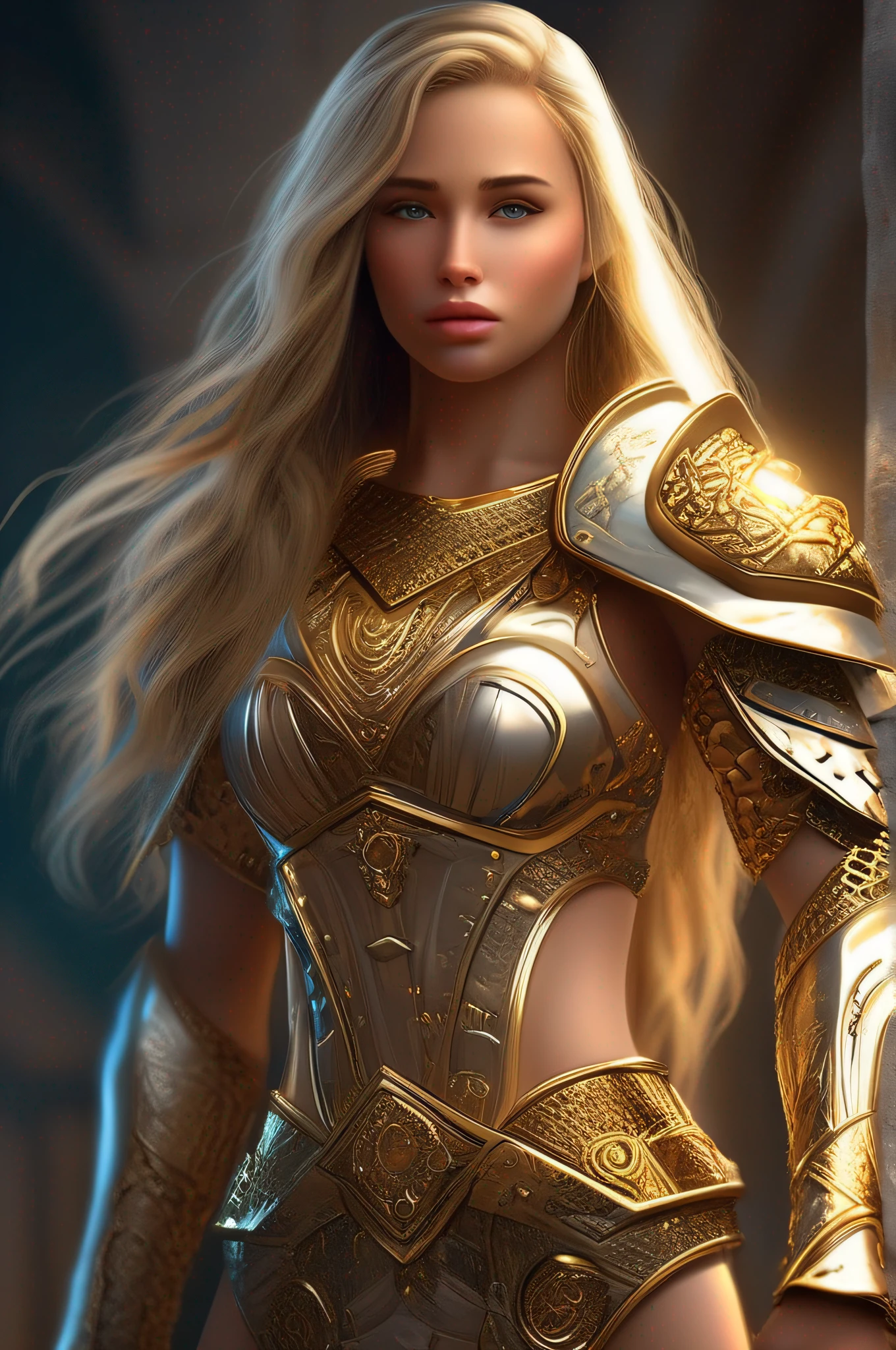 Beautiful demi goddess woman long hair blue eyes female wearing intricately designed golden armor big breasts 4k high resolution high quality cute beautiful (((full body)) small angle perfect body , natural skin, ultra-detailed skin, detailed eye, detailed nose, detailed face, detailed breasts, detailed leg, full body, model pose, very beautiful, ultra-detailed art photography, beautiful radiant face, sunlit glow, glamour, drawing of a woman with dark hair and attention to detail, in the background a beautiful landscape of flowering fields, an open area of ​​a large plain and a beautiful landscape, the art style must be intricately cinematic, hyper realistic and striking a balance between realism and stylization , camera shot type is a medium shot,capturing, lens used is a lens ((70mm)), art Sony Alpha 8 by Rachel Cooke, dim and dark lighting T 8k uhd soft sharp focus highly detailed cgsociety artstation hq behance hd trending on artforum illustration photorealistic digital painting, No watermark , no signature, Aubrey art Beardsley style , 4k , High resolution , High quality , Art by Stanley Artgerm Lau , Art by Joe Madureira , Art by BlushySpicy , Art by Stjepan Sejic , Art by J Scott Campbell , Art by Citemer Liu , Art by Milo Manara , Art by Enki Bilal , Black and White Drawing , Fantasy Style , 2D Illustration Drawing , Drawing , 2D Pencil Drawing , Intricate Detail , Mixing Lines Dark Shadows and Loose Lines , Rough Sketch , On Paper , Ethereal