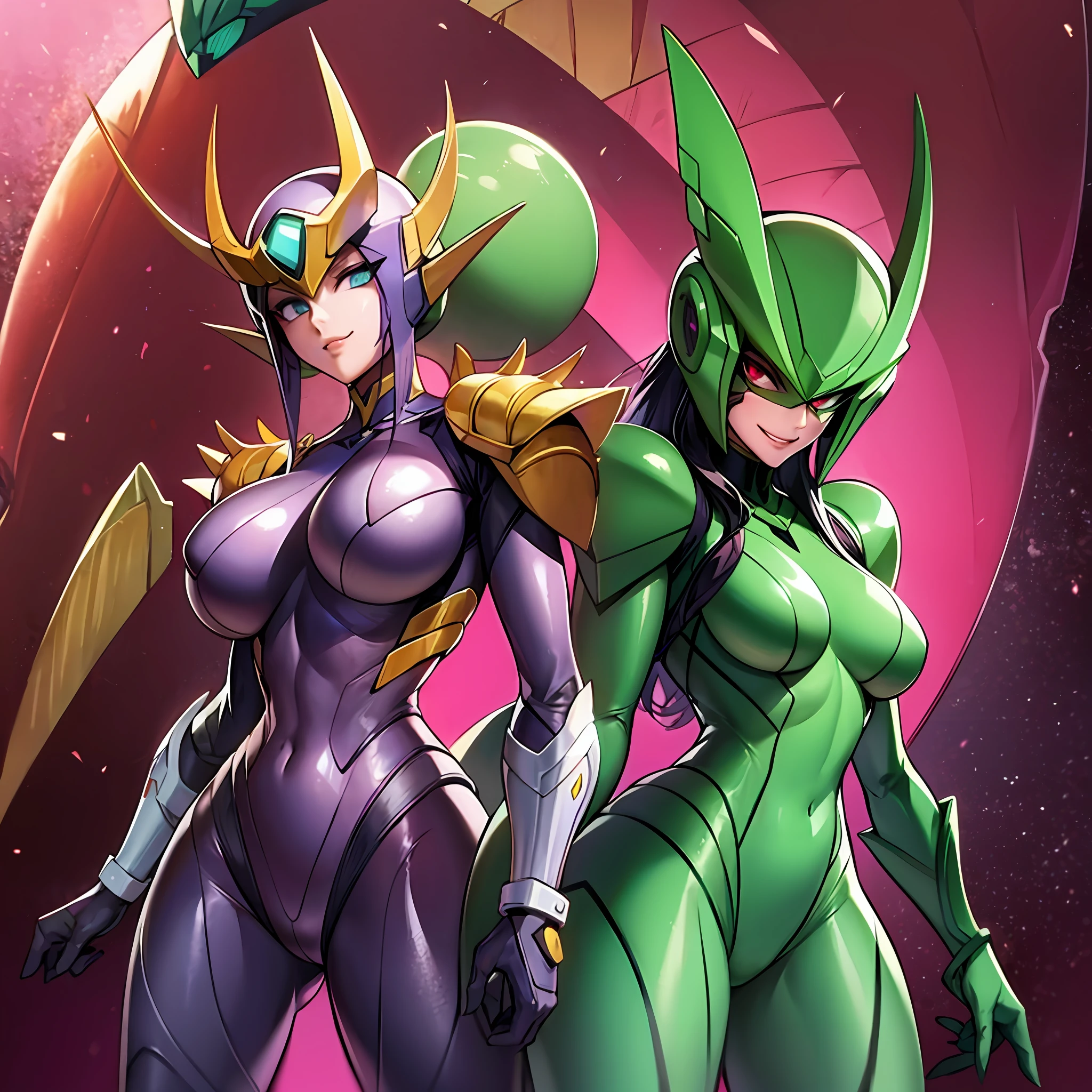 Hot insect shell woman, Guyver style, evil smile, scaraber reploid, bellows tail, cel shade adult animation, alien queen, metroid suit