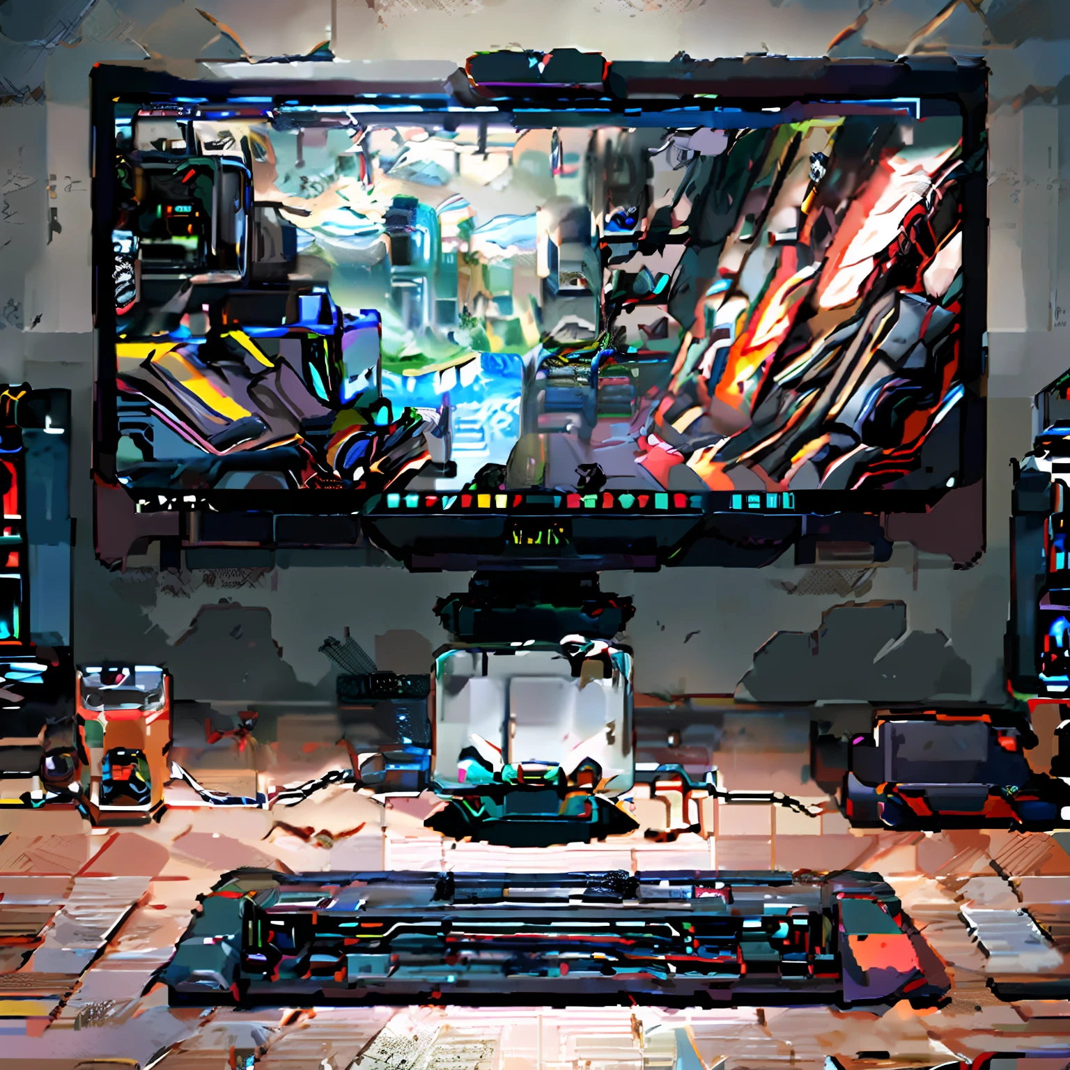 there is a computer monitor and keyboard on a desk, 8k computer render, ultrawide establishing shot, gaming monitors. artstation, gamer screen on metallic desk, sci-fi computer, gaming computers, 8 k cg render, dark setup, computer render, ultrawide, 8k octae render photo, pc gaming, 8 k render