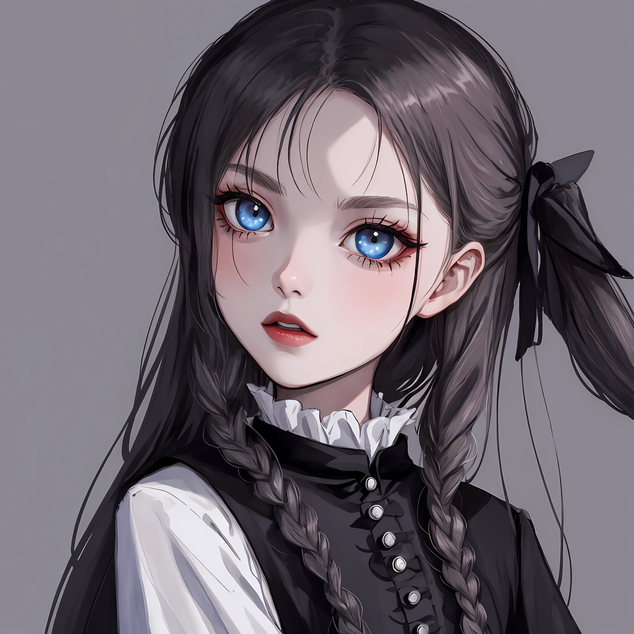 Wednesday, addams side lighting, beautiful black eyes finely detailed I white background