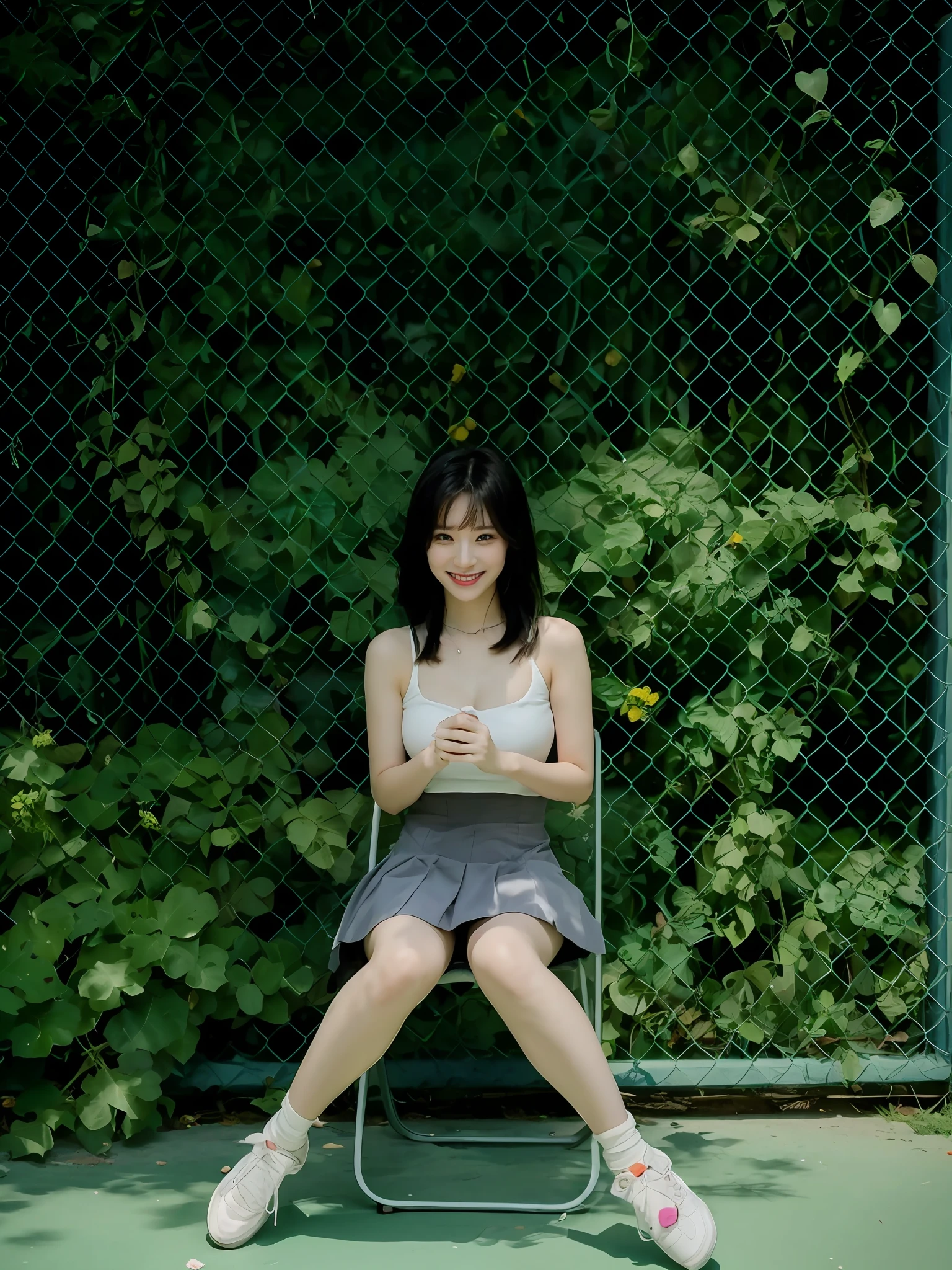 Flowers all over the wall, (best light: 1.2, cute Korean girl: 1.2, [white dress: 1.3], full body, beautiful dance moves, wearing pink long-haired mink bandeau dress, multicolored flower wall, poster level, flowers on the wall are not crowded, elegant and colorful: 1.1, bright and moving: 1.1, [ultra-detailed: 1.2 + dynamic pose + delicate: 1.2],), big breasts, pursed lips and smiles, The sides are five-colored flowers, the wall is pink hydrangeas, roses, colorful chrysanthemums, and the background wall is a wall of flowers dominated by pink