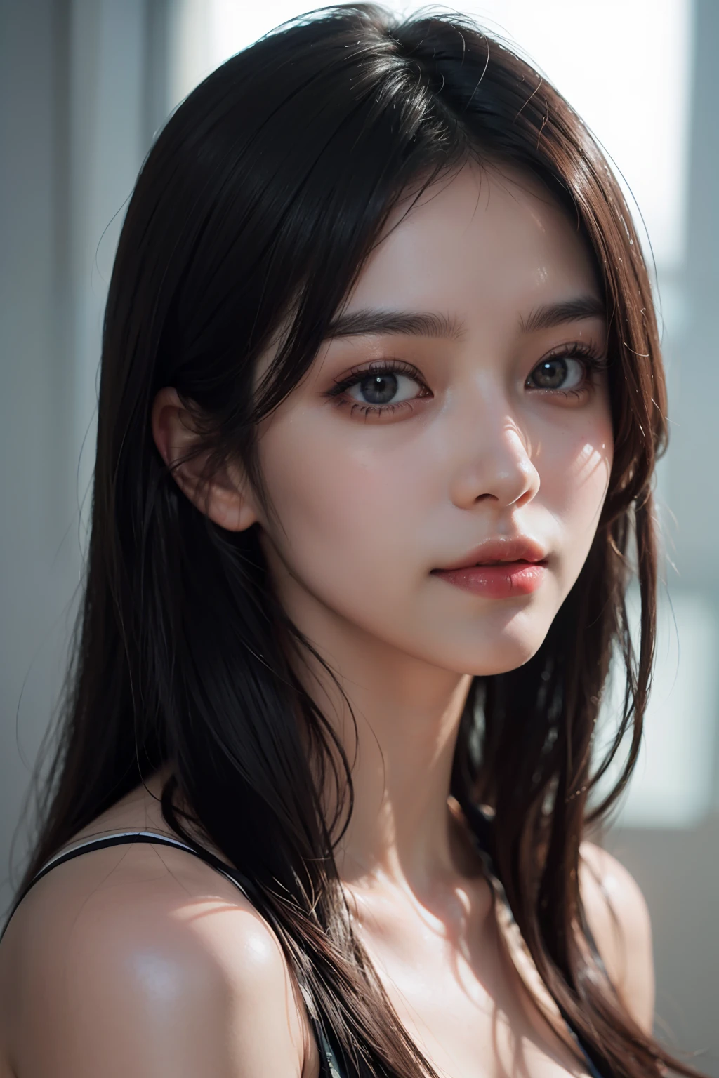 (8k, RAW photo, photorealistic: 1.25), (lip gloss, eyelashes, shiny face, shiny skin, best quality, ultra-high resolution, depth of field, chromatic aberration, caustics, wide range of lighting, Natural shading, Kpop idol) looking at the viewer with a calm and goddess-like happiness,