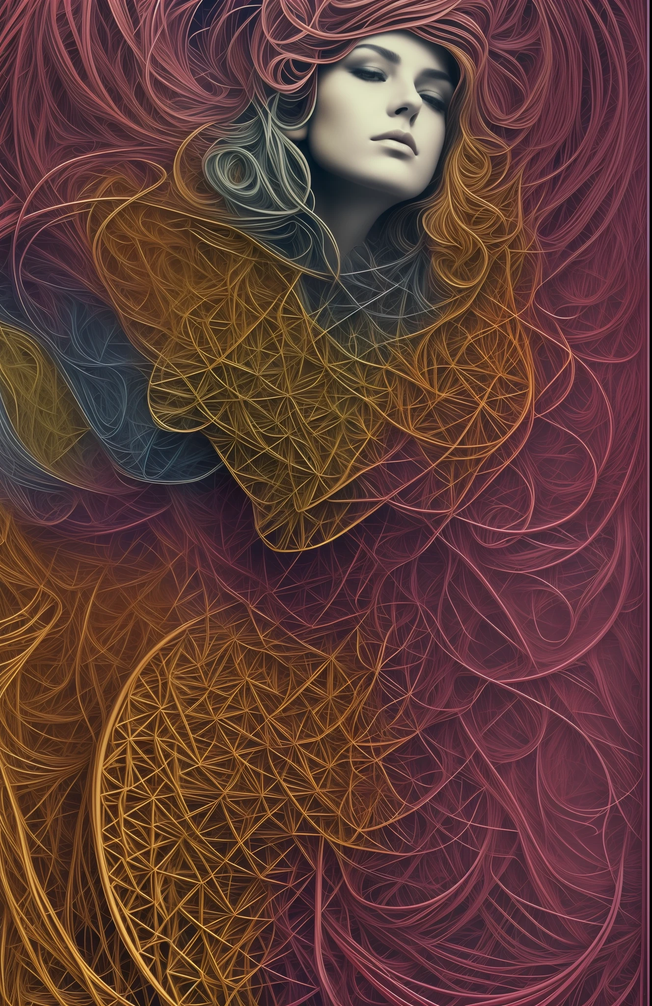 official art, unity 8k wallpaper, ultra detailed, beautiful and aesthetic, masterpiece, best quality, (zentangle, mandala, tangle, entangle), (fractal art:1.3) , 1woman, extremely detailed, dynamic angle, cowboyshot, the most beautiful form of chaos, elegant, a brutalist designed, vivid colours, romanticism, atmospheric, ??????? of musical notes, streaming musical notes visible