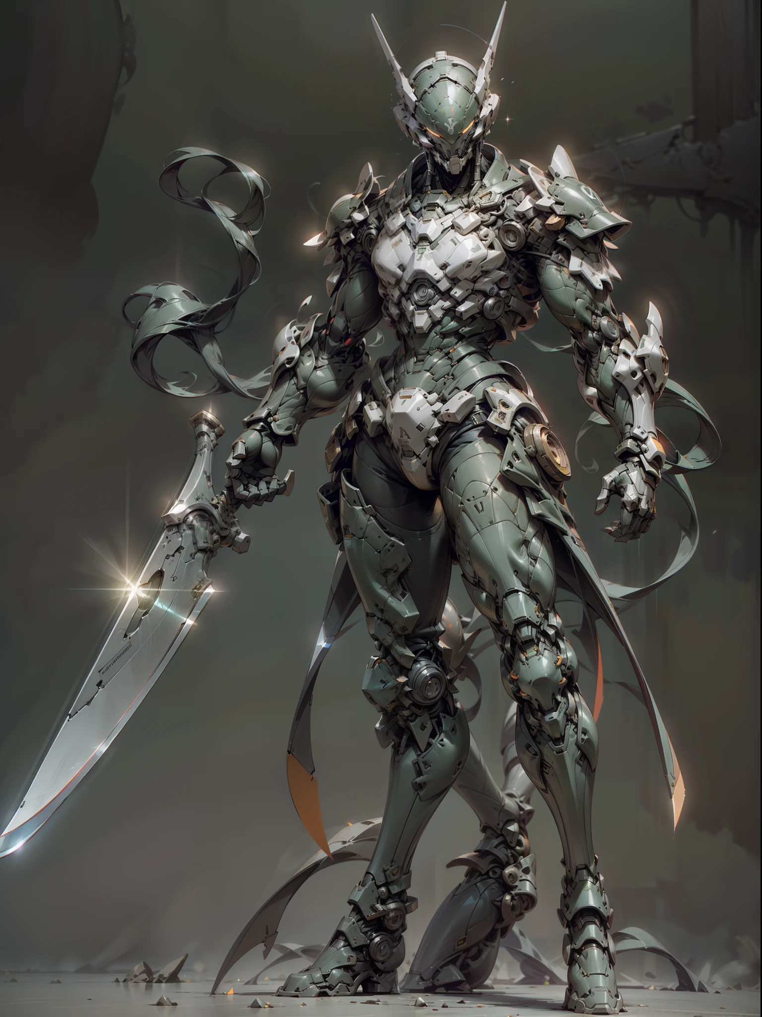 Ghost warrior holding a two-meter long knife, super cool ghost warrior, with huge long knife, Fang Tian painting halberd, green dragon moon knife, green armor, wearing green mechanical armor, surrounded by smoke, glowing eyes, holding a super long knife, imposing walking, positive perspective, perfect body proportions, tall body, full body photo, super detail, looking up view, IP by pop mart, edge light, avatar, octane rendering, blender, full body, clean black background, 3d, c4d, best quality, Very Verbose, Ancient Techniques, HDR (High Dynamic Range), Ray Tracing, NVIDIA RTX, Super Resolution, Unreal 5, Subsurface Scattering, PBR Textures, Post-processing, Anisotropic Filtering, Depth of Field, Maximum Sharpness and Acutance, Multi-layer Textures, Albedo and Highlight Maps, Surface Shading, Accurate Simulation of Light-Material Interactions, Perfect Proportions, Octane Rendering, Two-tone Lighting, Low ISO, White Balance, Rule of Thirds, Wide Aperture, 8K RAW, High Efficiency Subpixels, Subpixel Convolution, Luminescent particles, light scattering, Tyndall effect