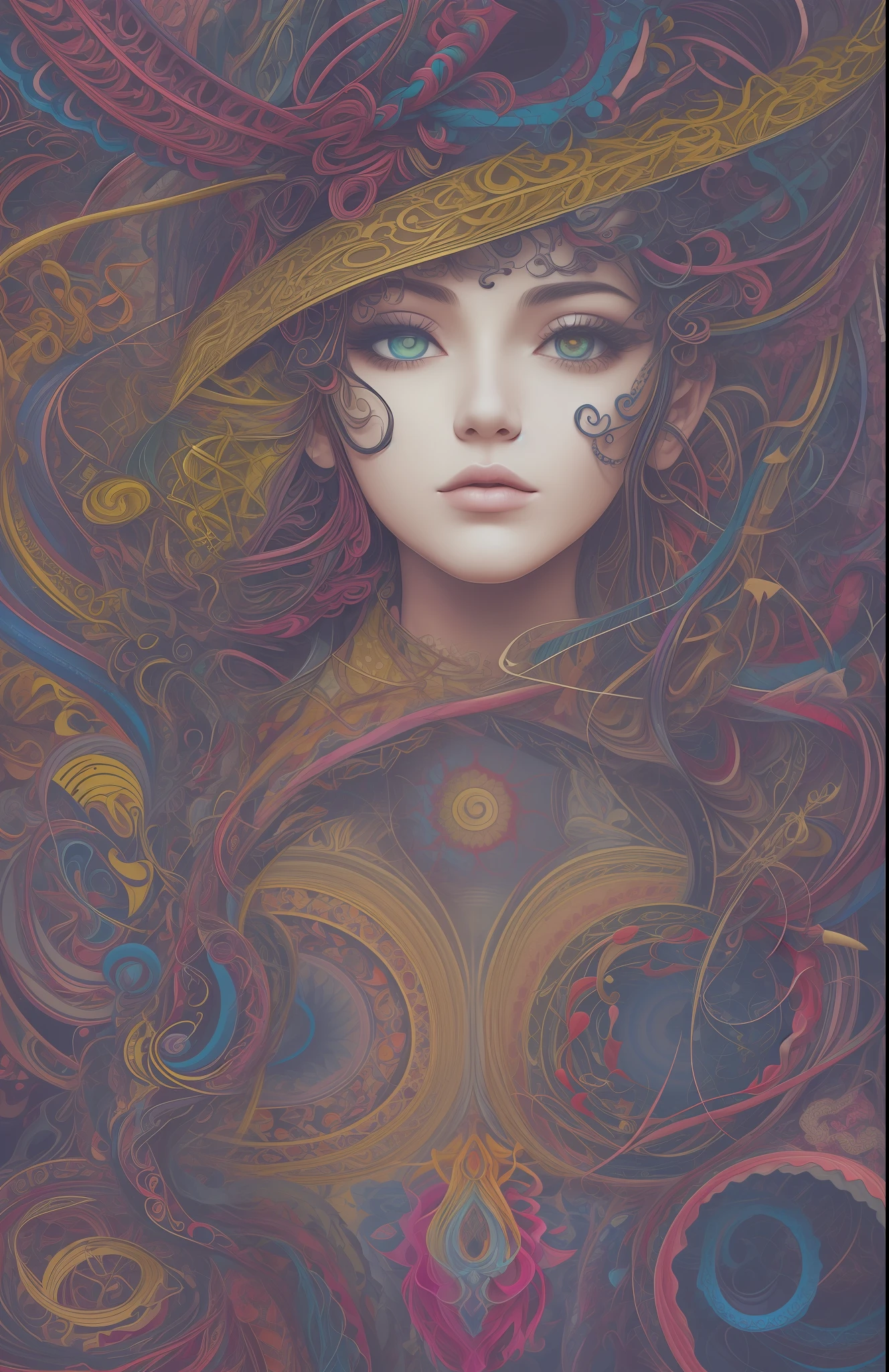 official art, unity 8k wallpaper, ultra detailed, beautiful and aesthetic, masterpiece, best quality, (zentangle, mandala, tangle, entangle), (fractal art:1.3) , 1woman, extremely detailed, dynamic angle, cowboyshot, the most beautiful form of chaos, elegant, a brutalist designed, vivid colours, romanticism, , atmospheric, ecstasy of musical notes, streaming musical notes visible