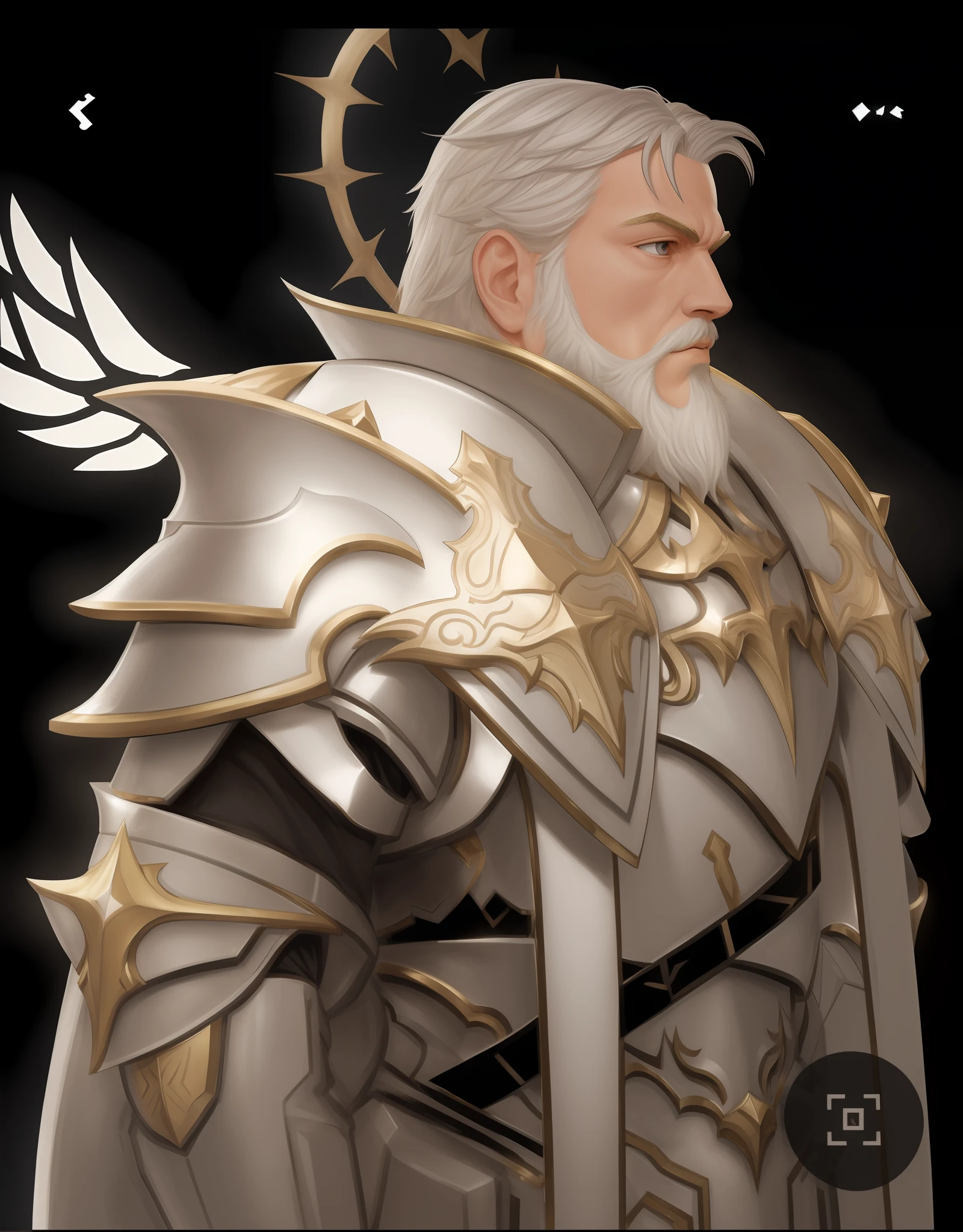 a close up of a person in a suit of armor, a human male paladin, heavy white and golden armor, dressed in light armor, male paladin, intricate white and gold armor, picture of a male cleric, highly detailed exquisite fanart, cleric, ornate white and gold armour, holy paladin, epic exquisite character art, detailed white armor
