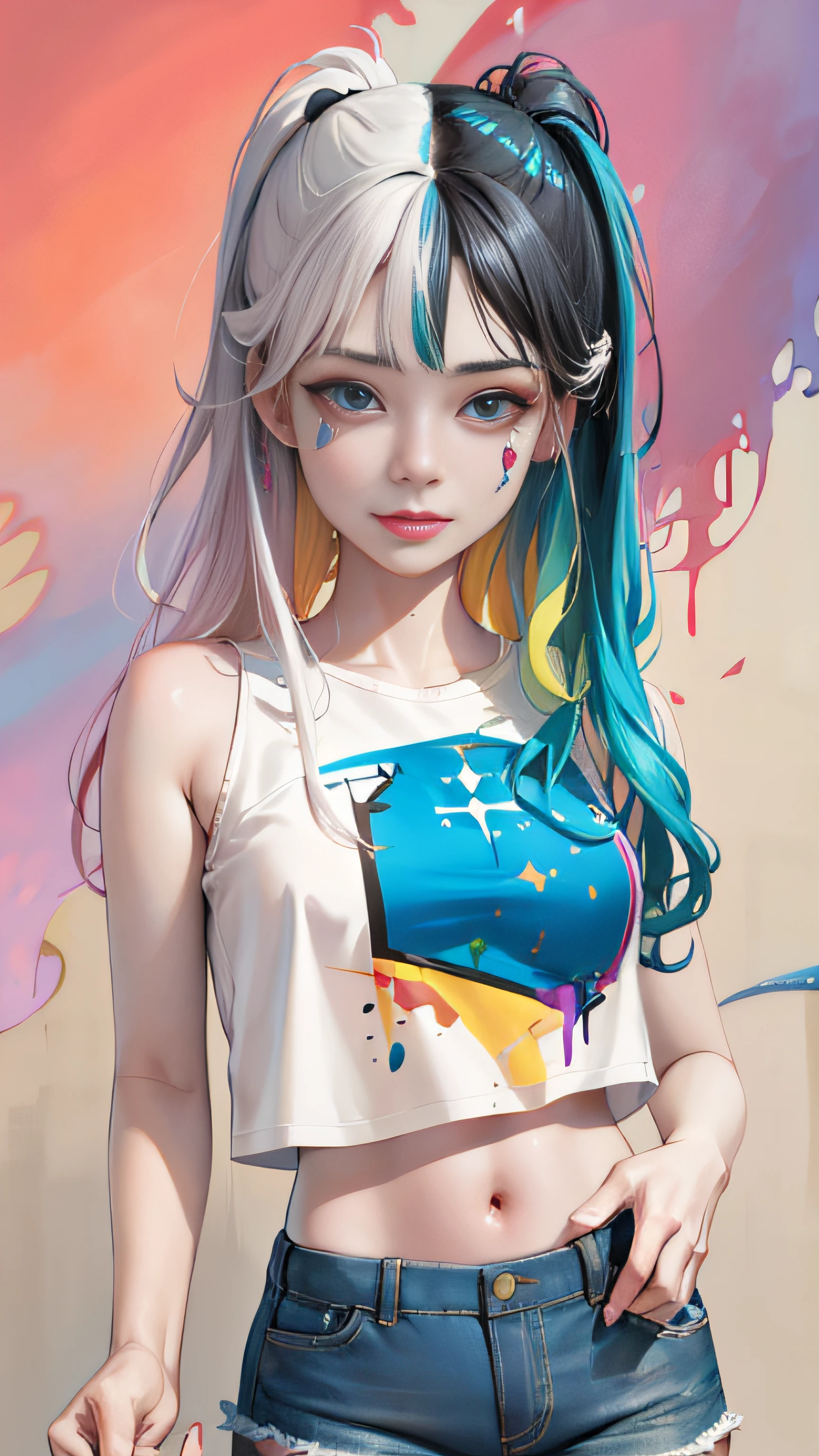 Anime girl with colorful hair and blue eyes and white top, Rosla's cartoon is full of energy, Rosla's soft vitality, inspired by Rosla, Rosla's 1. 0, Rossdraws 2.0, Rossdraws digital painting, Lois van Baarle and Rossdraws, :: Rossdraws, digital art in anime style, art germ colorful!, anime style 4 k, with a woman, colorful hair and hat, anime style 4 k, anime style. 8K, Rossdraws Soft Vitality, Rossdraws Cartoon Vitality, Guweiz Style Artwork, Anime Style Digital Art, Colorful Digital Painting, Art Colorful!, Anime Style Digital Art, Digital Anime Art, Digital Anime Illustration, Amazing Art Style
