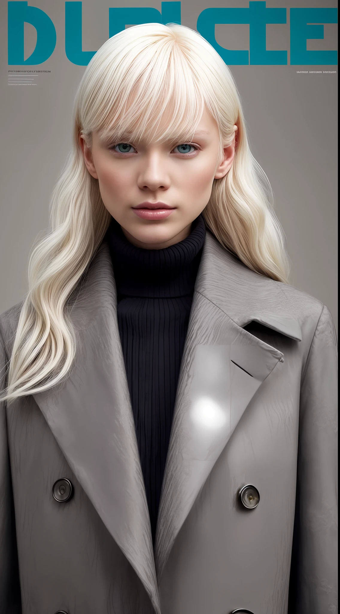 a model ((albino)),(hypopigmentation)with Nordic facial features posing elegant for editorial photo of digital magazine cover, wearing winter clothes, overcoat ultra modern plaid wool, vivid colors intense, detailed, haute couture, ultra detailed finishes, cute aspect, intricate details, photo editorial style of magazine cover, high fashion, apply editorial environment, masterpiece, highest quality,  ultra detailed, high definition,