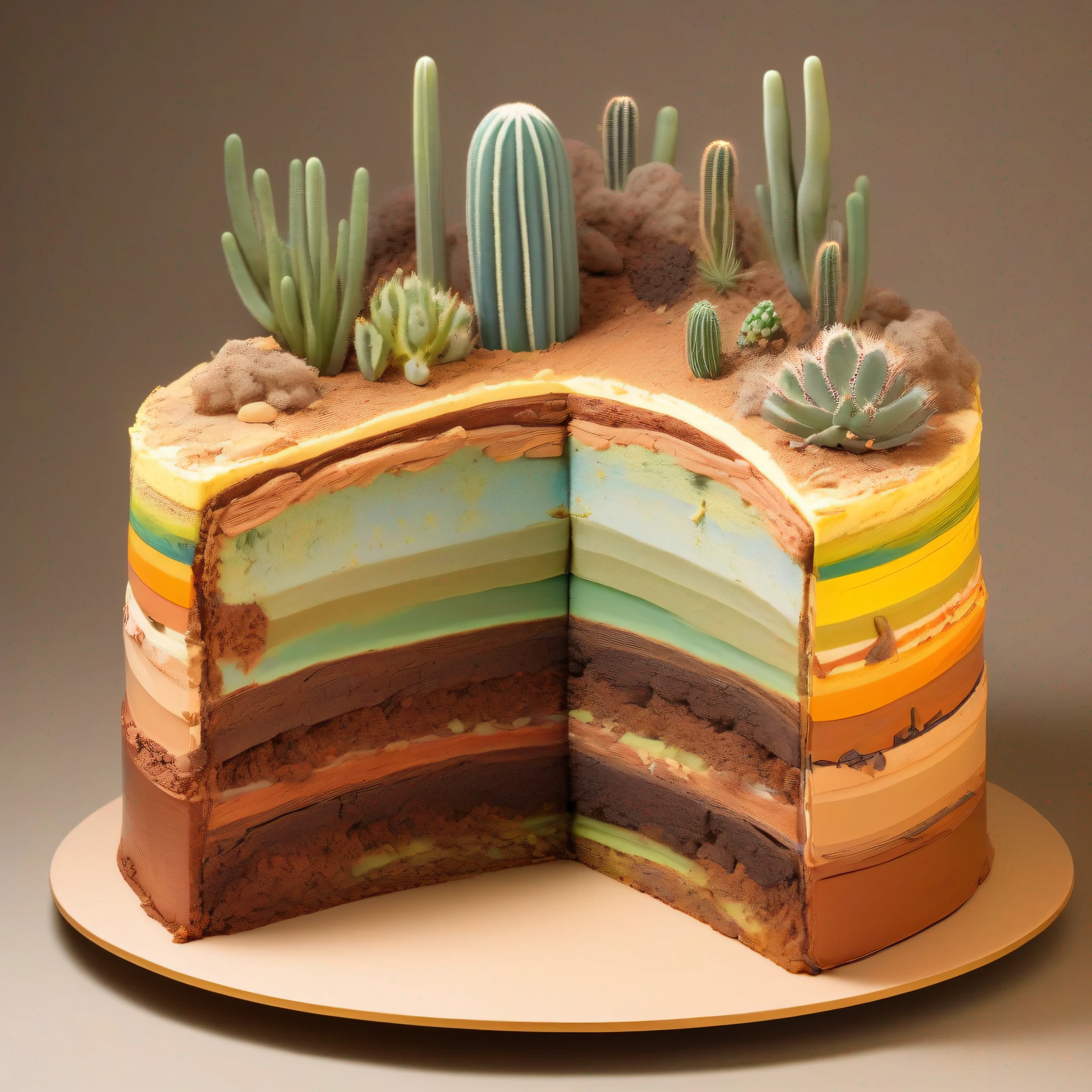 A layer cake made out of a stratographic cross-section of the Sonoran Desert