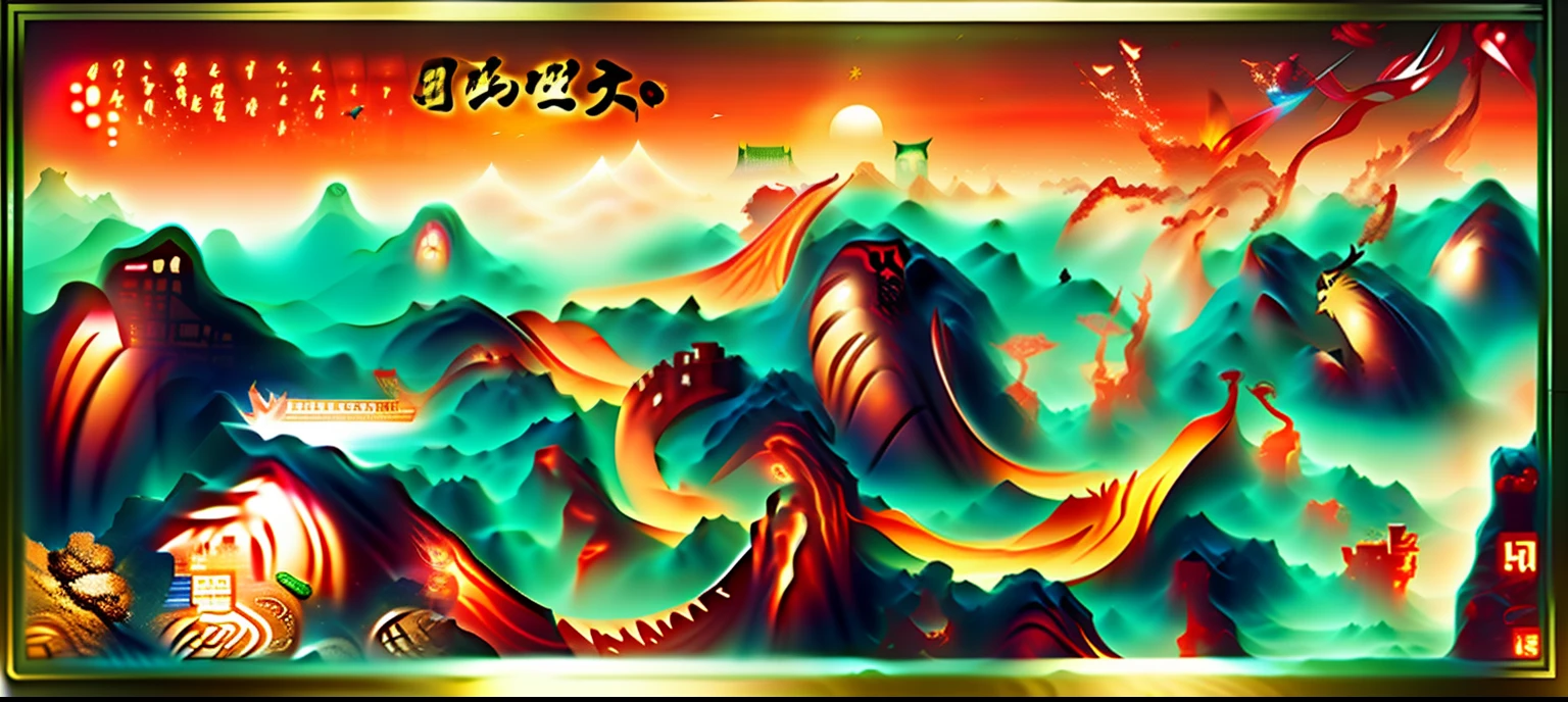 Chinese Tang Dynasty prosperity event, bronze ancient ding utensils, ancient ding patterns, thousands of mountains and rivers, Danfeng Chaoyang