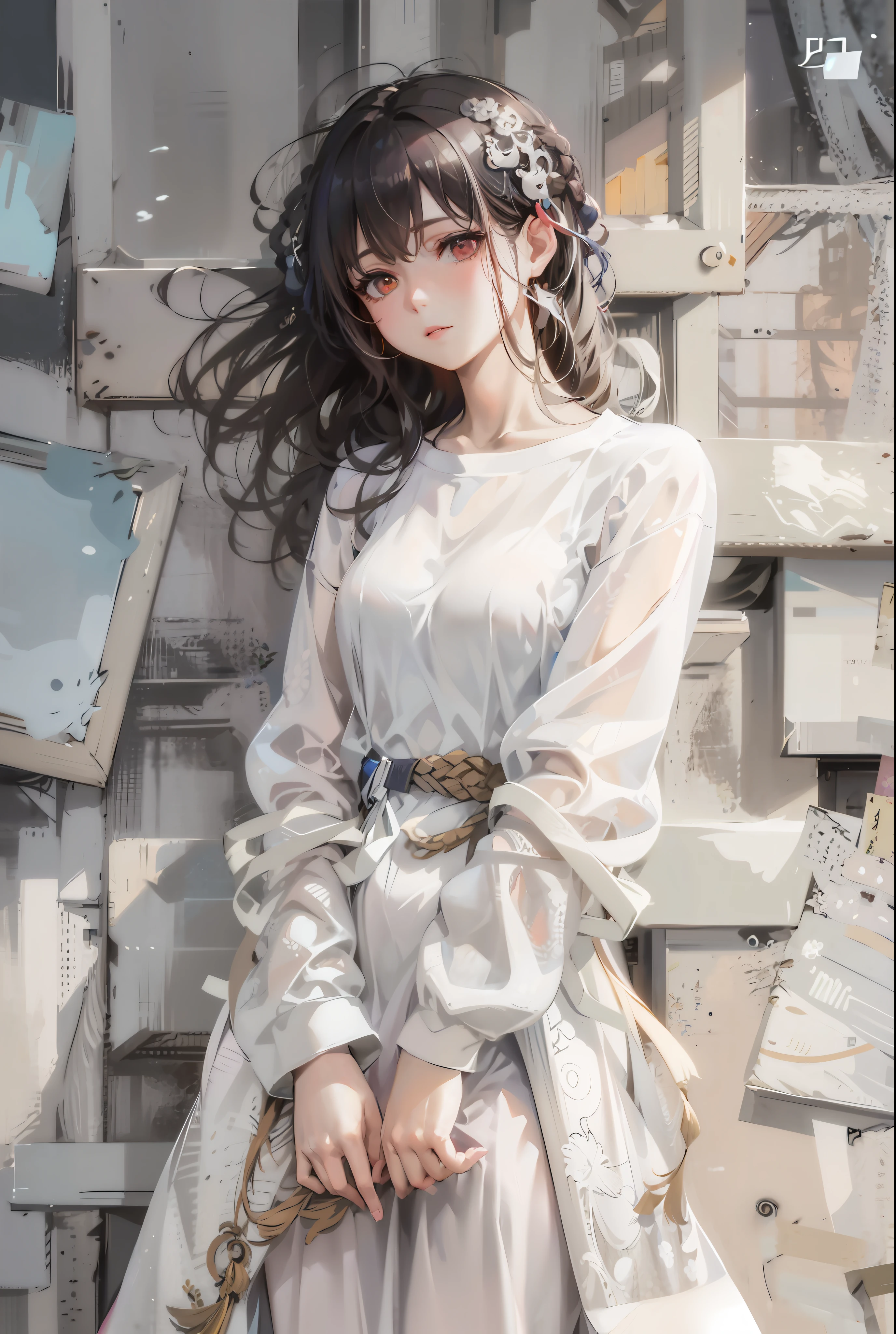 Arapei asian woman posing for photo in long skirt, wearing long and smooth clothes, korean female fashion model, urzang, realistic. Cheng Yi, style anime, cgstation trend, realistic cute girl painting, high quality portrait, cute and elegant pose, cute art style, Cheng Yanjun, young cute girl, white hair, pajamas
