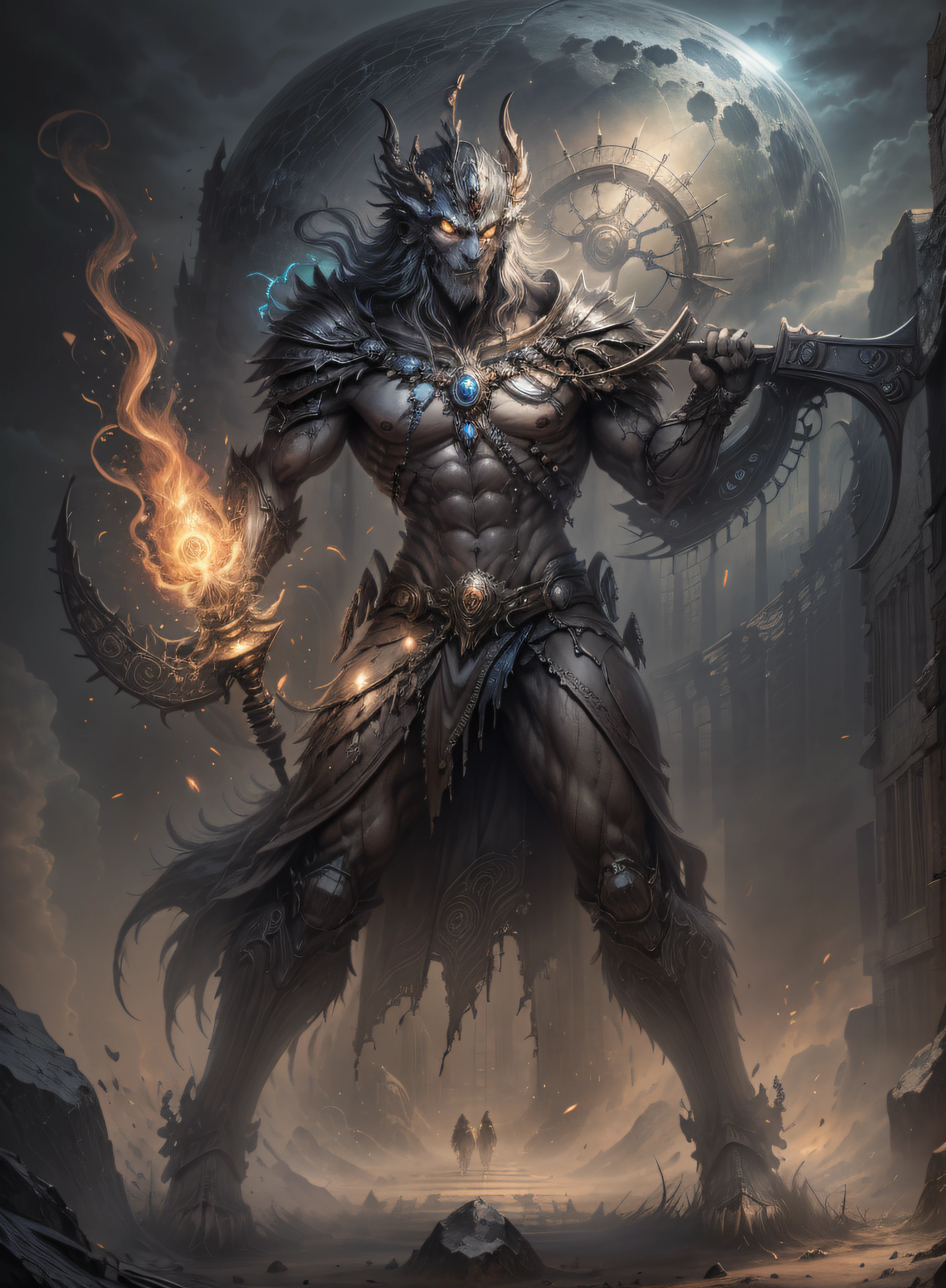 1 demon, emperor of darkness, detailed eyes, detailed face, detailed skin, mature body, tall body, seductive body, whole body, desert BREAK and pyramid bottoms, holding only a holy sun scepter, phoenix dragon in the sky, highly saturating sun rays, holy ceremony, angelic halo, dazzling golden and orange spark around, sacred magic circle, golden crown, golden majestic lightning, best quality, masterpiece, trend in art station, BREAK, detailed, realistic, highly detailed digital art 8k, octane rendering, bioluminescent, concept art resolution BREAK 8K, realism, by studios Mappa, masterpiece, best quality, official art, illustration, ligne claire, (cool_color), perfect composition, absurdists, fantasy, focused, full body in attack pose, night sky with clouds, full moon, 8k,