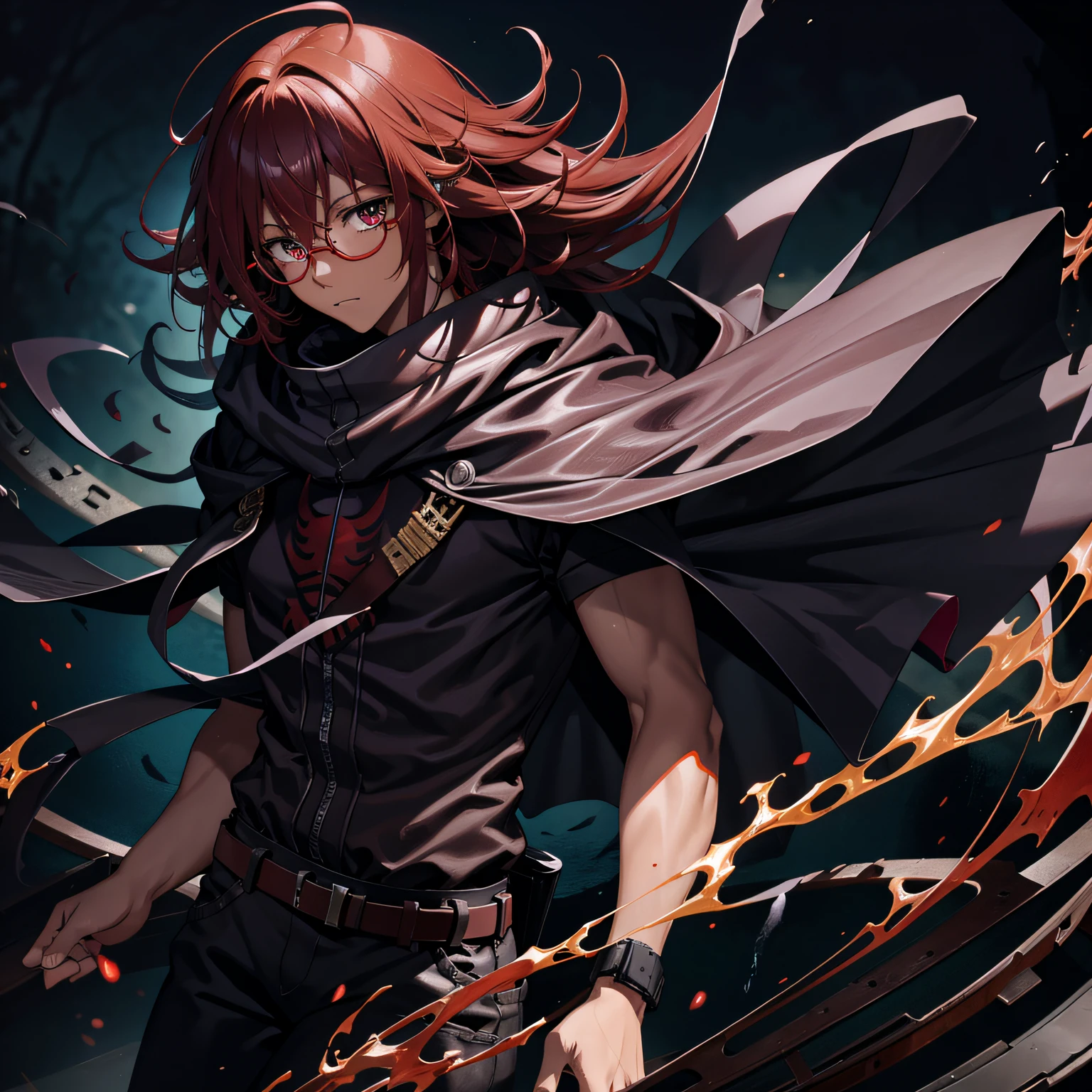 boy, wanostyle, smiling, looking at viewer, solo, upper body, (((masterpiece)), (best quality), (extremely detailed),sharp focus, soft lighting, hdr, colorful, good composition, fire around, spectacular, suit, anime screenshot, scar under eye, ready to fight, red eyes --auto