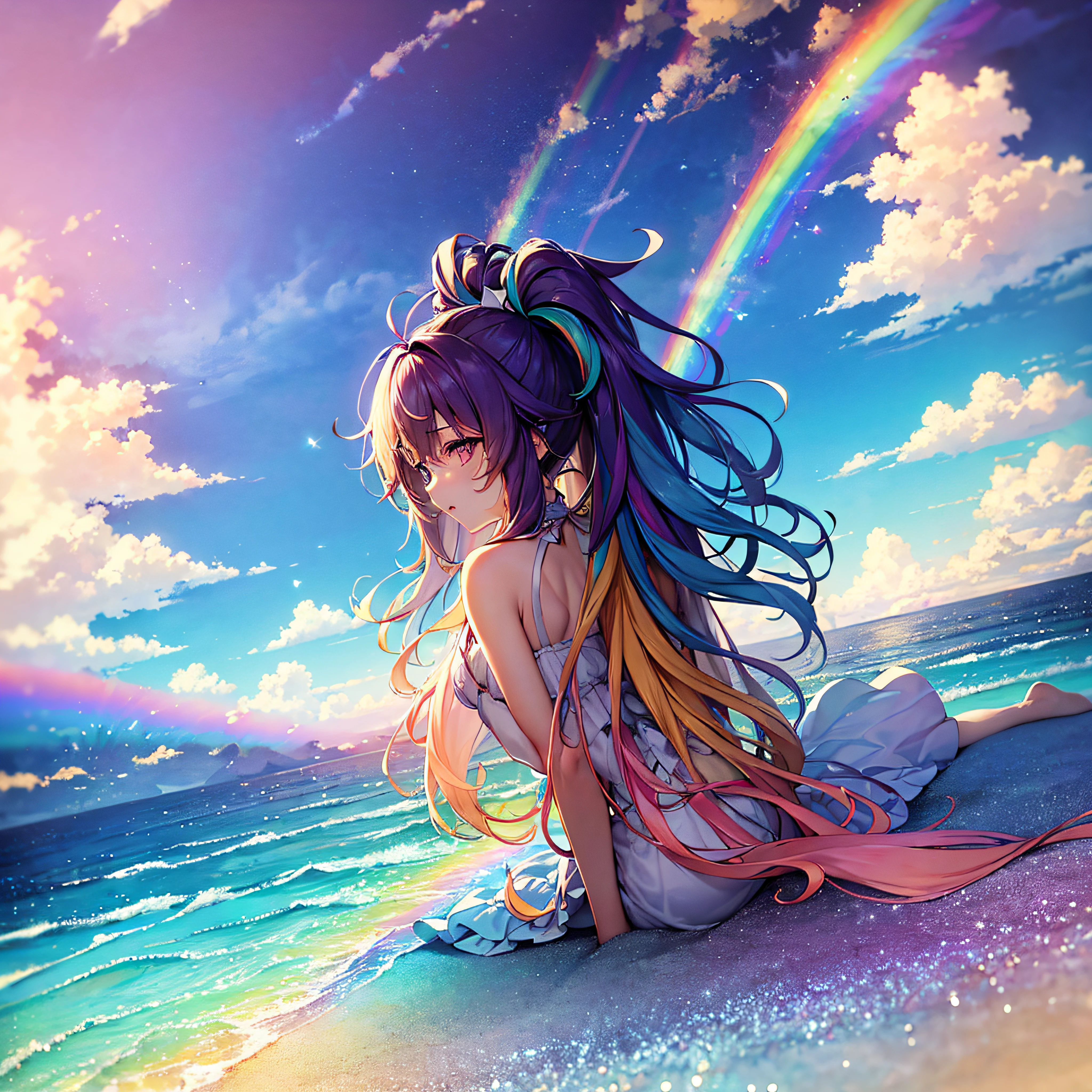 Ultra-detailed CG colorful clouds, color live screen, dreamy rainbow texture exudes a mysterious feeling, the posture is leisurely, the air sense is strong, the color is transparent, and the aesthetics are expressed with careful details, and the numerous clouds and colorful beams blend with each other, making people can't help but revel in it.