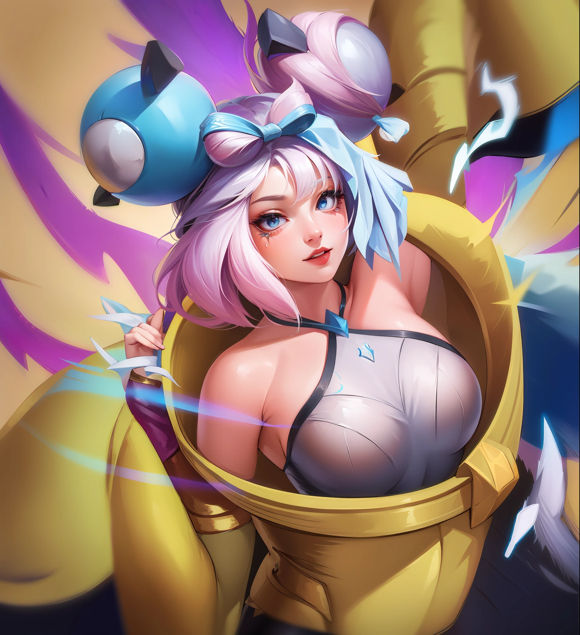 (Masterpiece:1.4), (best quality:1.2), dawnbringer riven, 1girl, bodysuit, armor, white hair, short hair