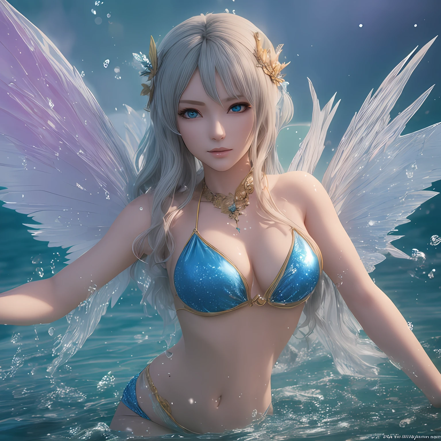anime - style image of a woman in a bikini with wings, water fairy, closeup fantasy with water magic, 2. 5 d cgi anime fantasy artwork, fantasy art behance, fanart best artstation, deviantart artstation cgscosiety, digital fantasy art ), artgerm ; 3d unreal engine, stuning fantasy 3 d render, inspired by WLOP