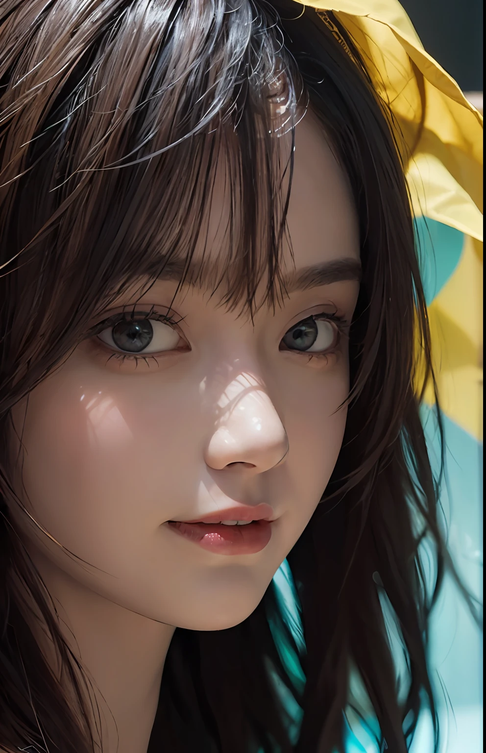 (Ultra Realistic), (Illustration), (Increased Resolution), (8K), (Extremely Detailed), (Best Illustration), (Beautiful and Detailed Eyes), (Best Quality), (Ultra Detailed), (Masterpiece ), ( wallpaper), (detailed face), solo, 1 girl, looking at viewer, fine details, detailed face, in the dark, deep shadows, low key, pureerosfaceace_v1, smiling, long hair, black shawl straight hair , 46 points oblique bangs