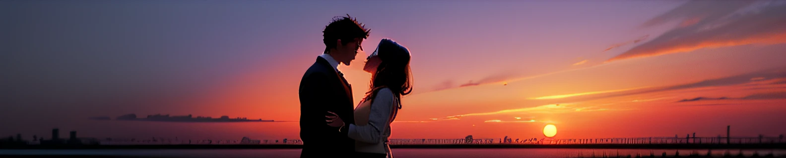 A young man in love under the sunset in China in the 70s of the 20th century --auto