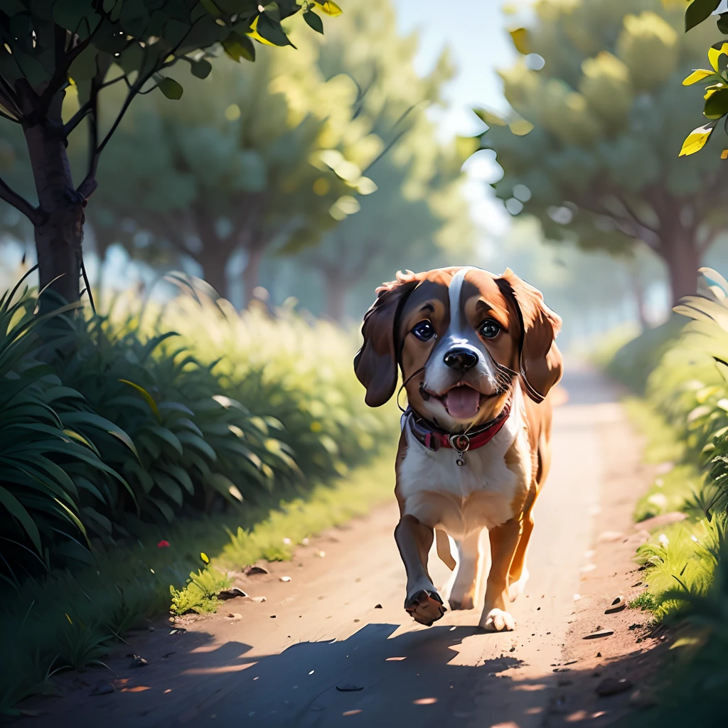 Cartoon beagle dog walking with a frog on a trail in a field, small character. unreal engine 5, animation style rendering, atey ghailan 8 k, children's art in artstation, hyper realistic adventure rendering, adorable digital painting, cute 3 d rendering, talking frog, cute detailed digital art, inspired by Atey Ghailan --auto