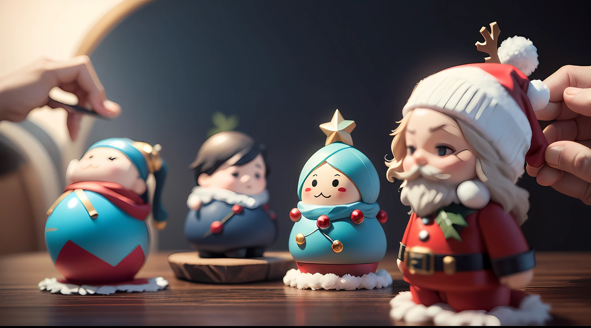 Stickers, Christmas figures, light blue, solid background, low saturation character focus --auto