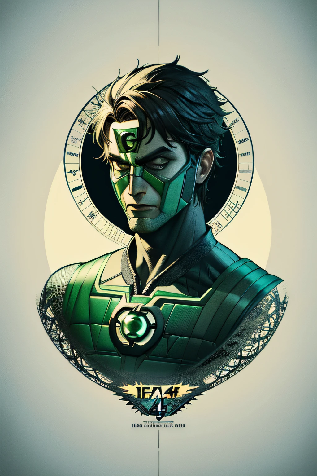 8 Year Green Lantern, (Masterpiece, Best Quality, High Resolution: 1.4), Detailed, Intricate Details, 4K, Color Splashes, Line Art, Art, Fibonacci,