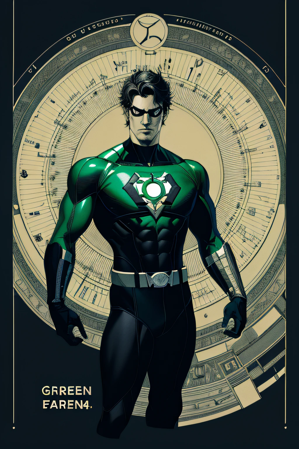 8 Year Green Lantern, (Masterpiece, Best Quality, High Resolution: 1.4), Detailed, Intricate Details, 4K, Color Splashes, Line Art, Art, Fibonacci,