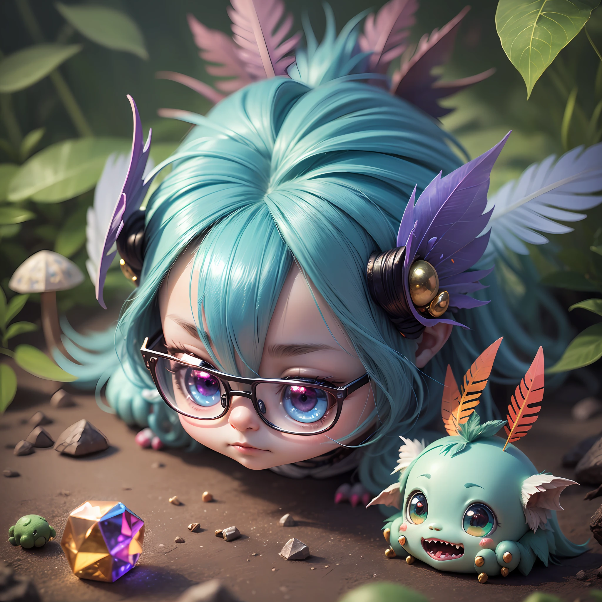 ((4 eyes kokkoni cute (very tiny monster) have rainbow colorful body, claws hands,leather feather skin): add crystal gem,cube,mushrooms,chaos,yin yang, magical ),(super cute effect),(chibi),(3m sticker collection:1.0),lay in the forest, (hip hop freestyle),(random zodiac).(185m.m), high resolution,(3d toy),full hd, uhd, 8k, intricate details ,high images quality, — ar 1024:2048, —zoom 2 --auto --s2