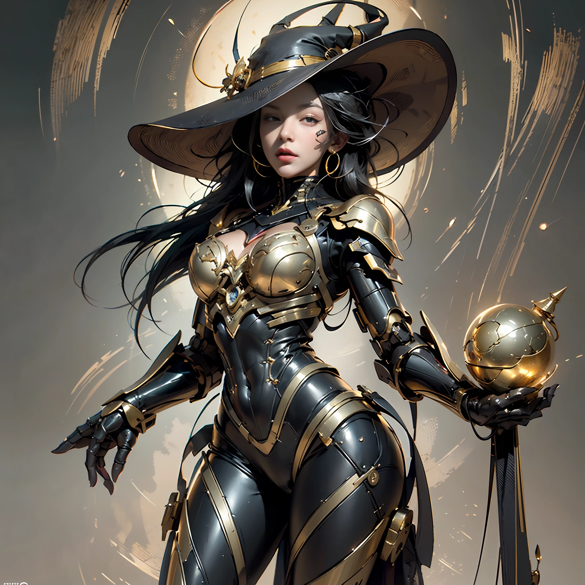 Golden ratio, robot witch, (gorgeous face:1.2), (gorgeous body:1.2), highly detailed, INTRICATE, centered, digital painting, artstation, concept art, smooth, sharp focus, illustration, artgerm, donato giancola, WLOP