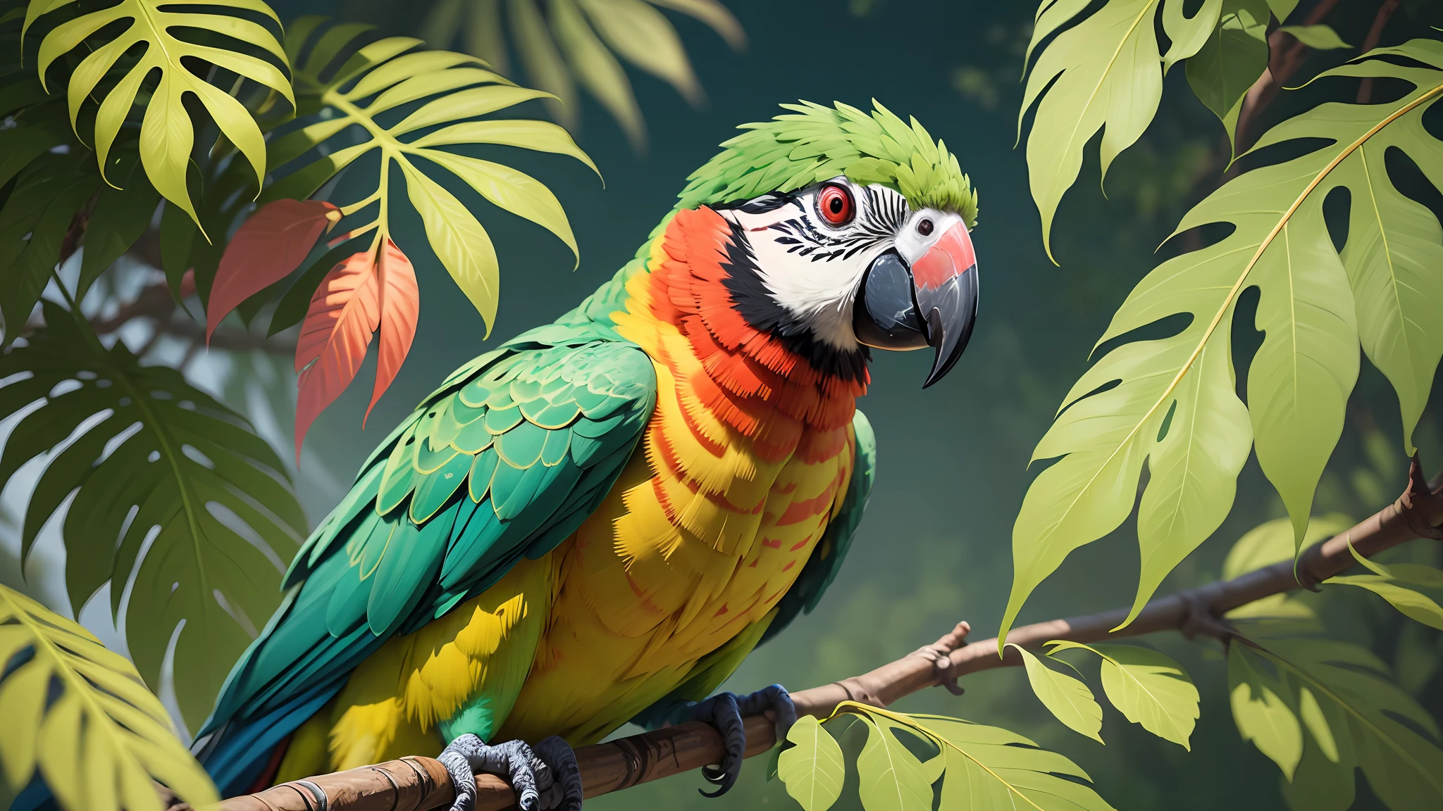 colorful parrot sitting on a tree, on a beautiful day open sky, color HD image, realistic color photography, colorful bird with green and red plume and open wings, highly detailed digital painting, rich colorful, photorealistic printing of exotic birds, colorful, beautiful and colorful, highly realistic photo, pet bird, multicolored, highly colored ultra realistic,8k --auto --s2