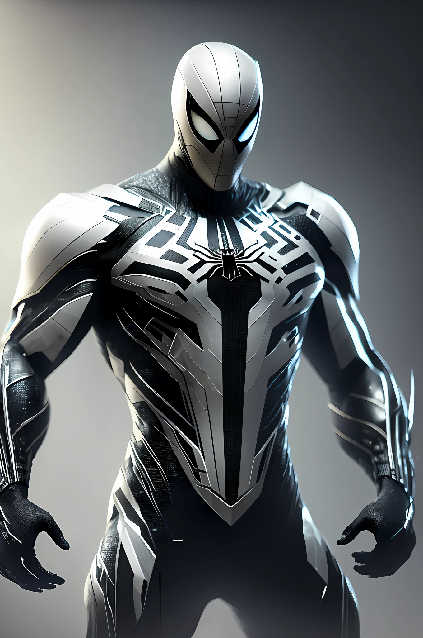 (8k, foto RAW, melhor qualidade, obra-prima: 1.2), ultra detalhado, arte oficial, foto-realista: 1.37, spider man, black suit, spider in the center of your chest in white, organic looking clothing, gooey testura, symbiote, white eyes, fine art, PS5 cinematic screenshot,highly detailed detailed cinematic rendering, ultra photorealistic raytricing, with cinematic lightingpose de ação