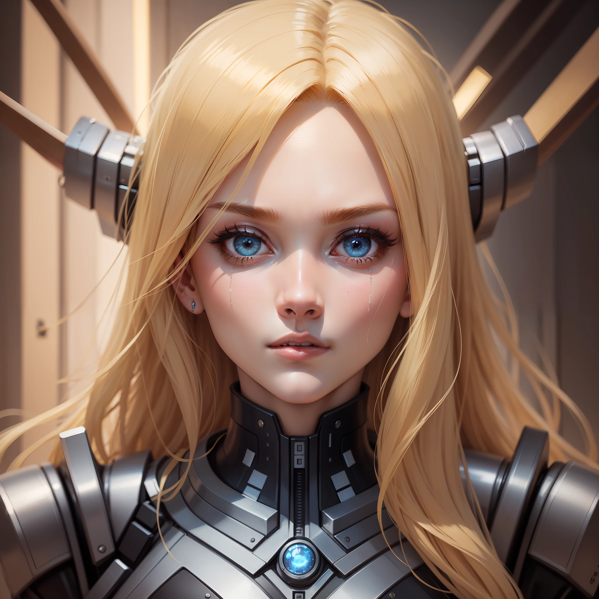 a perfect face blonde android, UHD, high details, 8k, anatomically correct