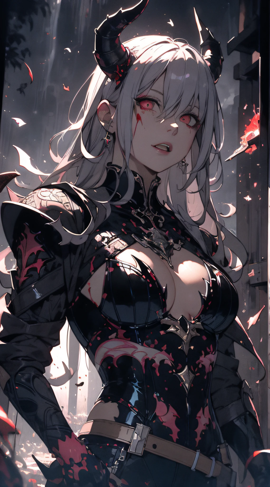 Unbeatable masterpiece, ultra-realistic 8k CG, perfect artwork, intricate details, best quality, ACQA, faded light, high contrast, dynamic angles,
devil, demon king, female, armor, demon horn, blood, vampire,
Void Flame hand in hand, high resolution, super detailed, realistic textures, bold textures, crazy textures,
Pink and black jirai fashion