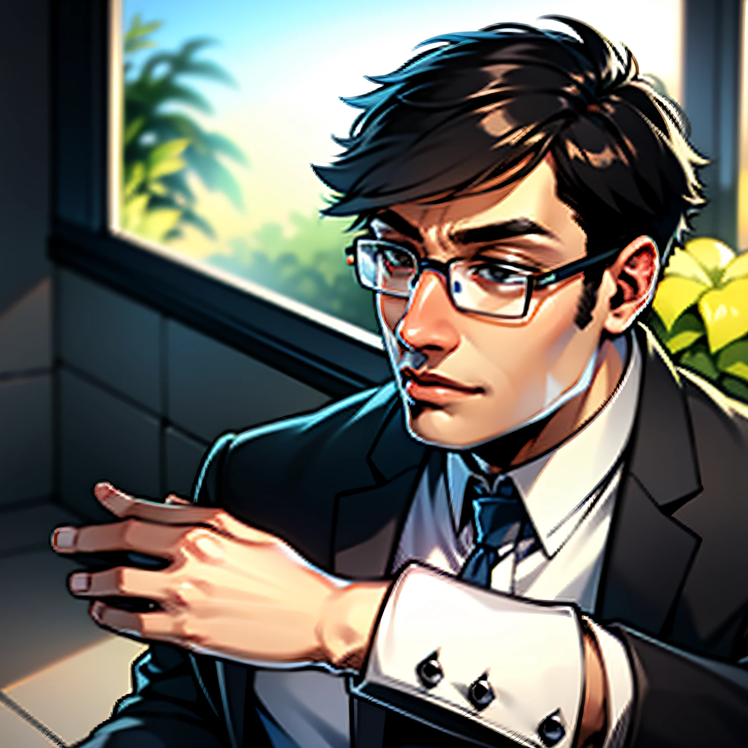 Man with glasses, short hair, wearing suit --auto