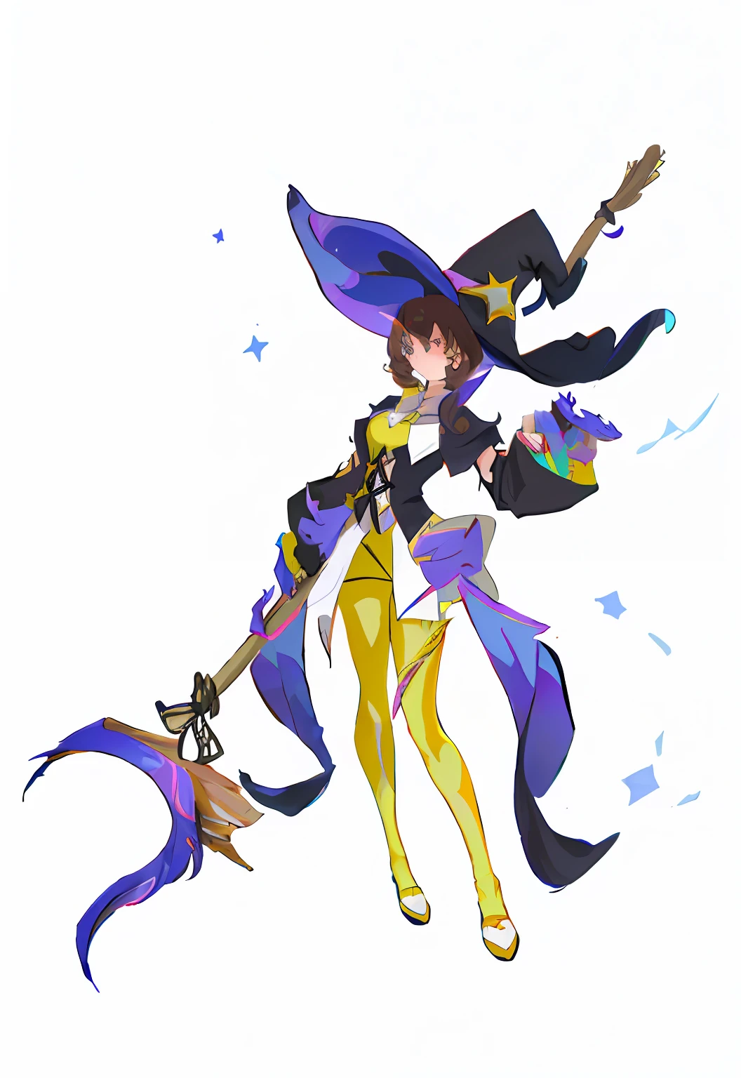 Anime characters dressed in witch costumes, holding brooms and stars, brunette mage, bright witch, dark witch full body pose, supervillain witch witch, dark witch character, frivolous anime witch casting magic, witch girl, pretty witch, evil witch witch, wizard magic witch