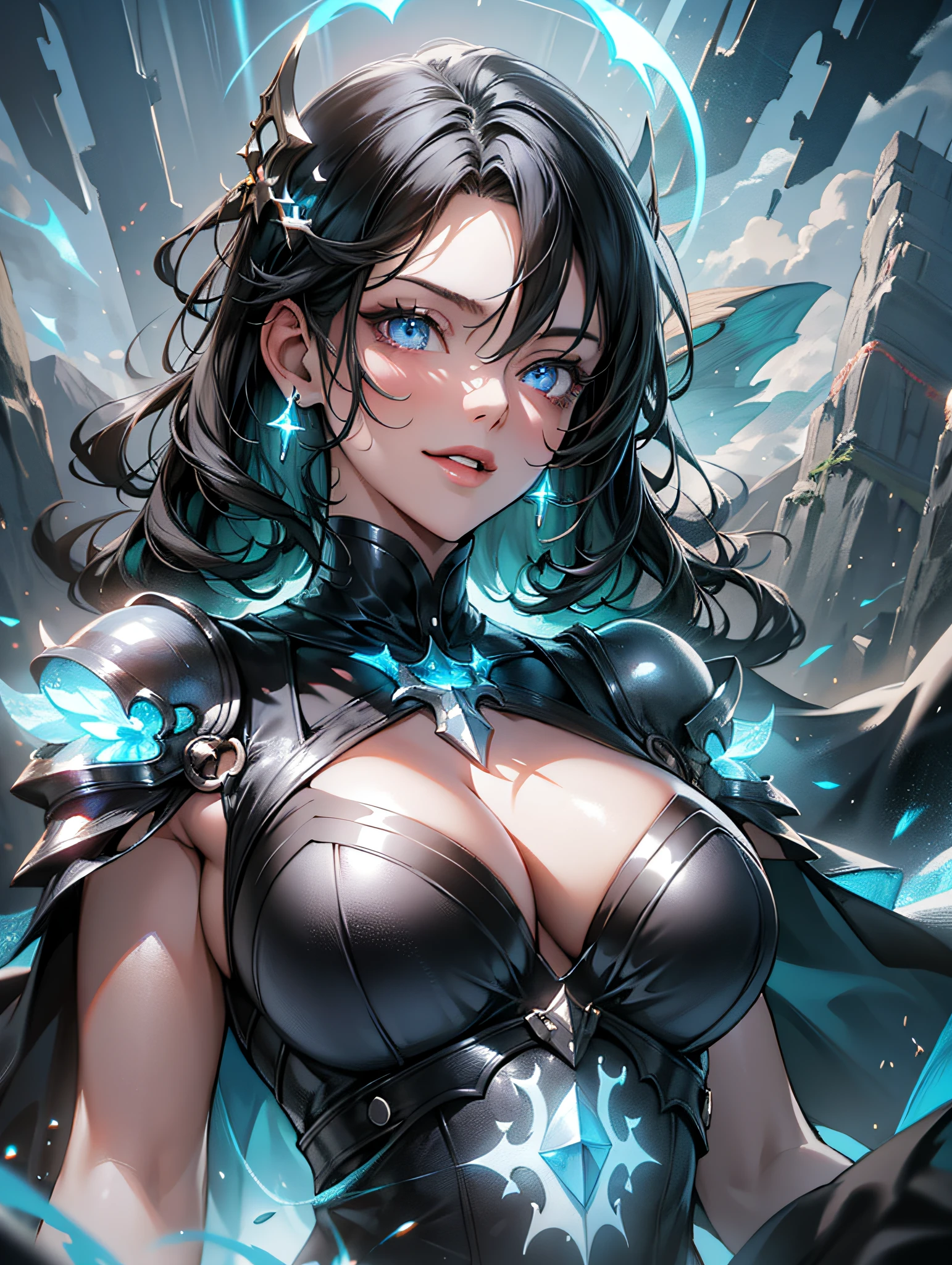 Beautiful witch of ice, shards of ice, spell of ice, splash of ice, world of ice, mountain of ice, painted by seb mckinnon, high detail, dramatic light, digital art, painted by greg rutkowski, promotional movie posterart, trending on artstation